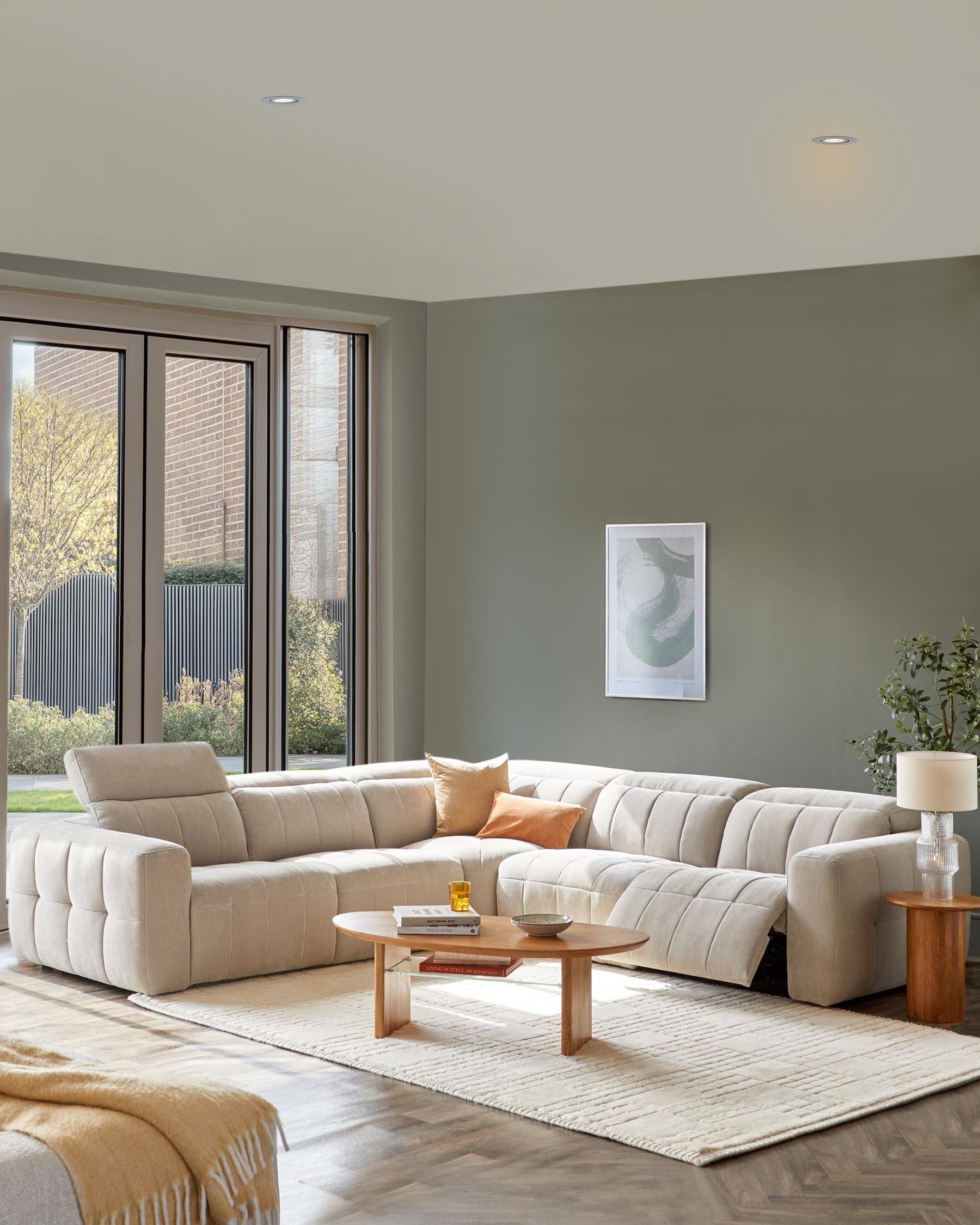 Skye light grey fabric large corner recliner sofa