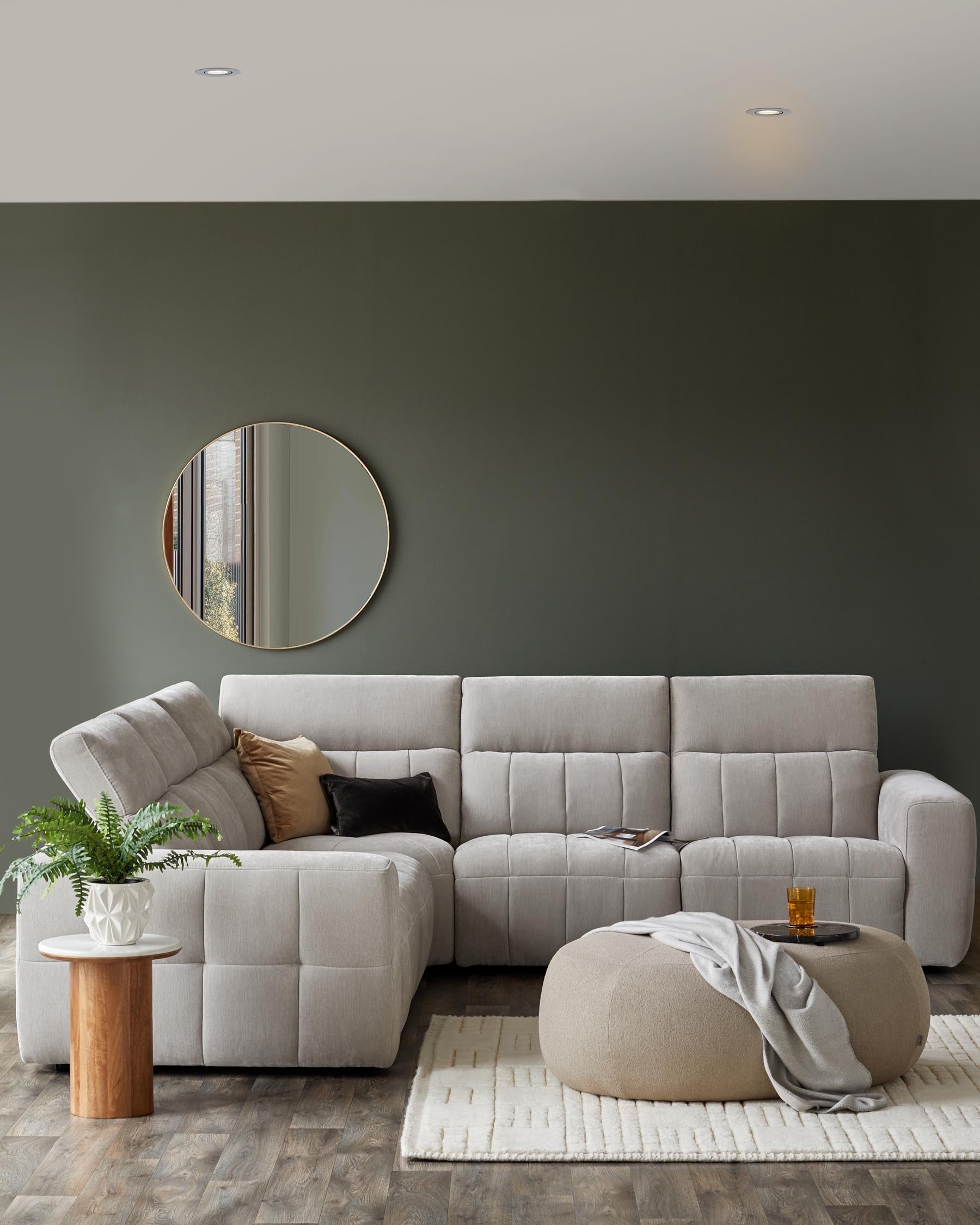 Skye light grey fabric small corner recliner sofa