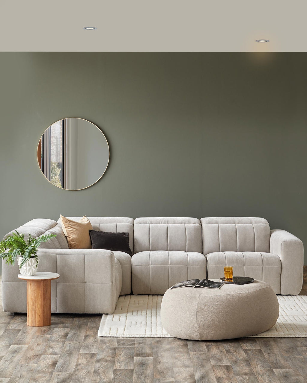 Skye light grey fabric small corner recliner sofa