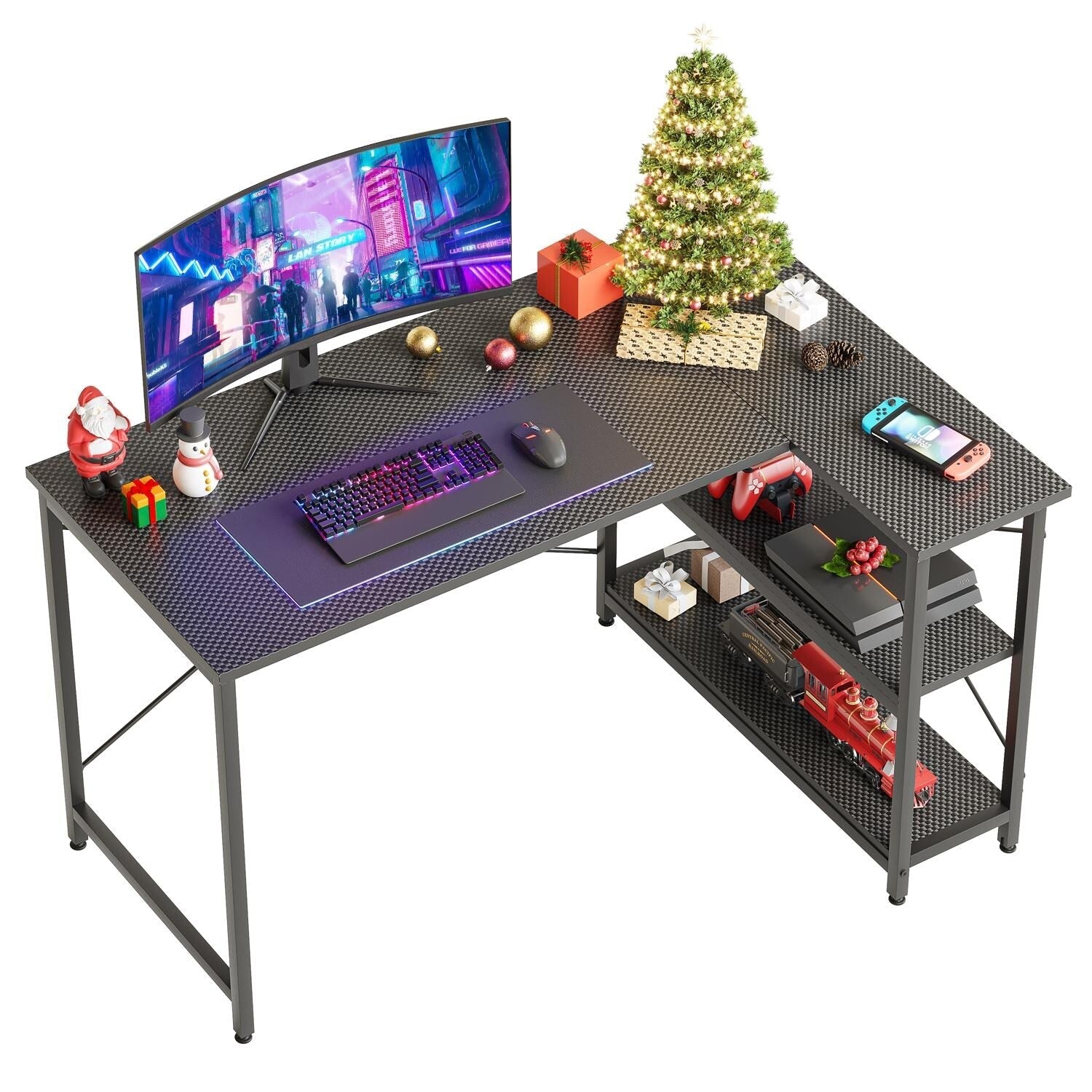 Small L Shaped Desk with Storage Shelves Corner Computer Desk