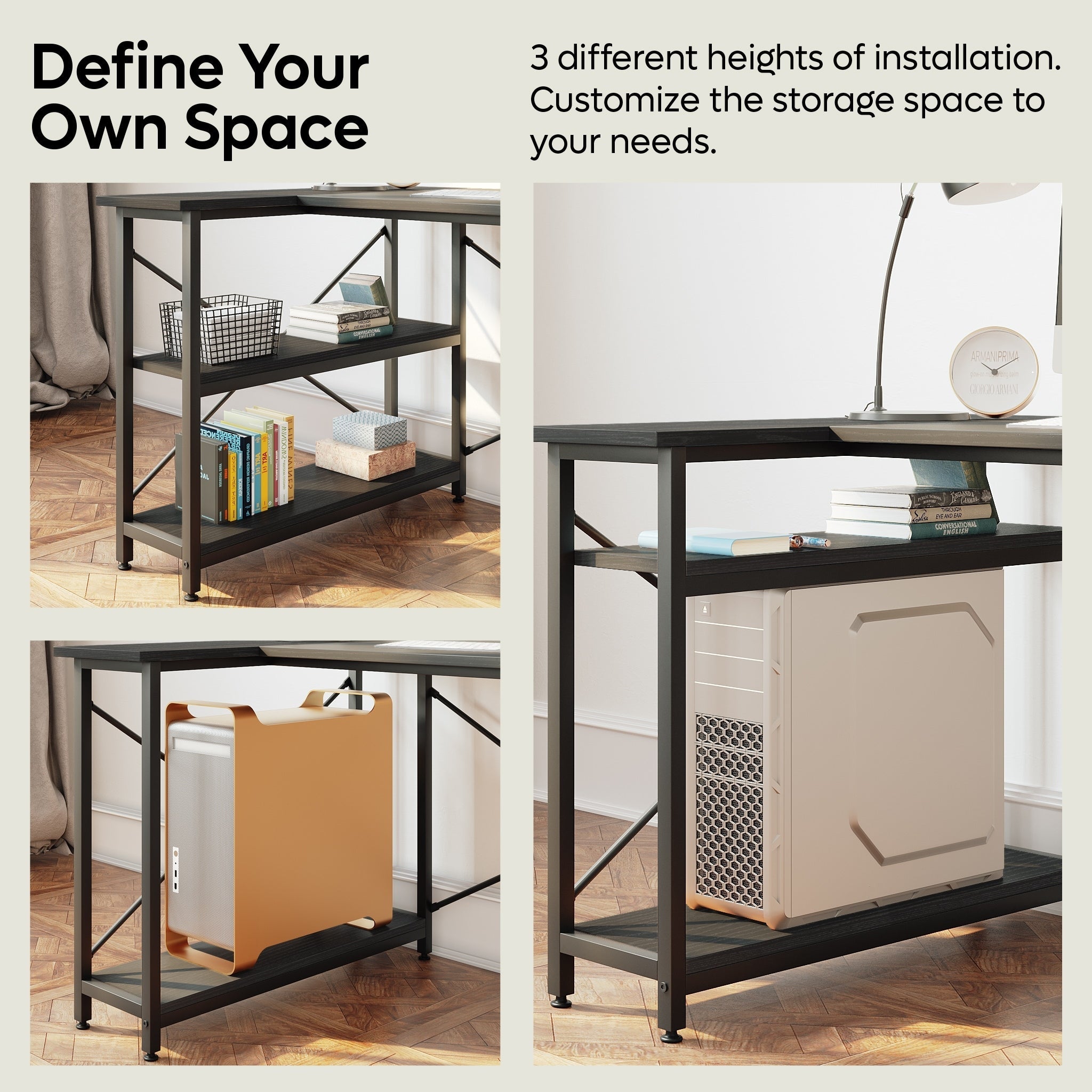 Small L Shaped Desk with Storage Shelves Corner Computer Desk