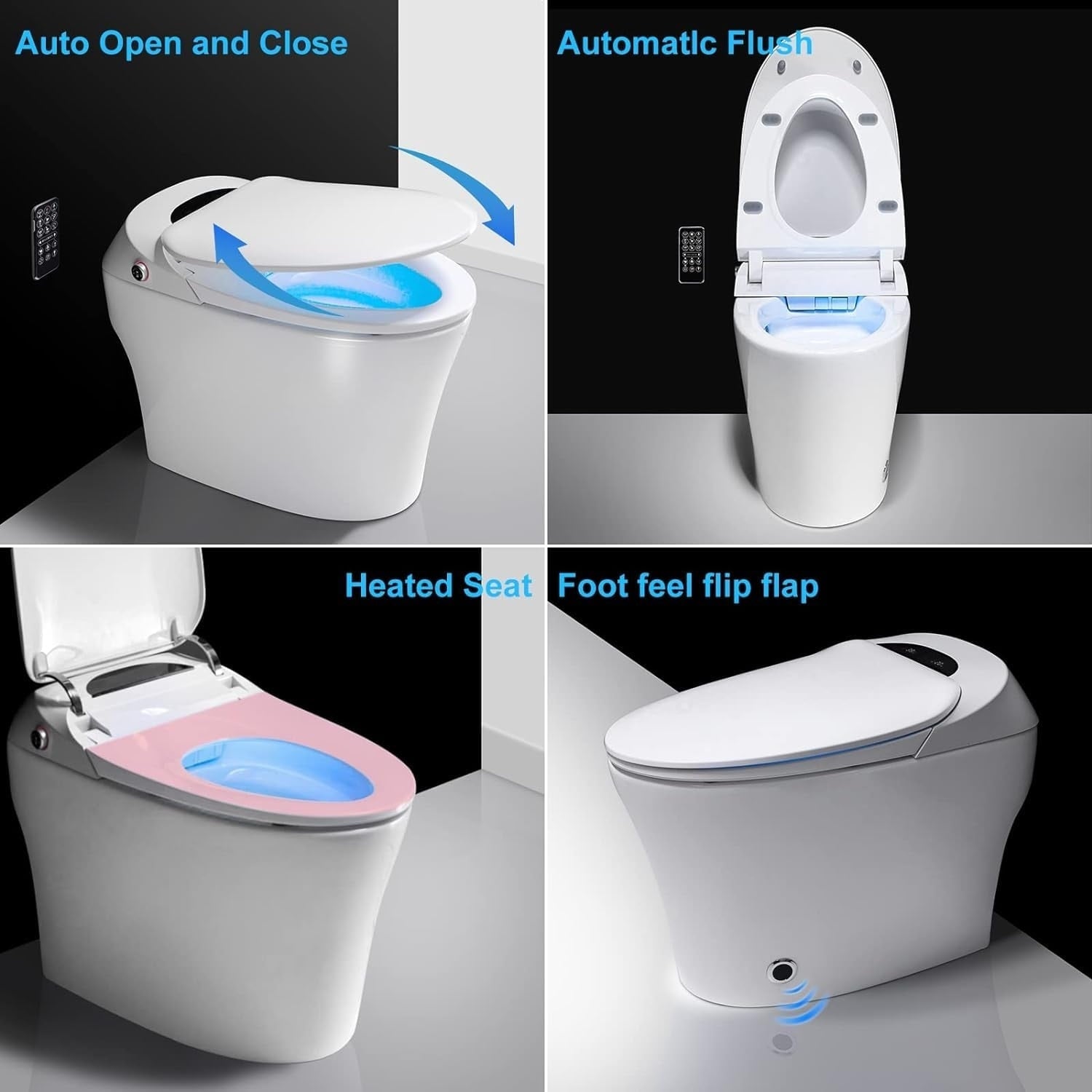 Smart Toilet, One Piece Bidet Toilet for Bathrooms,Modern Elongated Toilet with Warm Water,Dual Auto Flush,Foot Sensor Operation