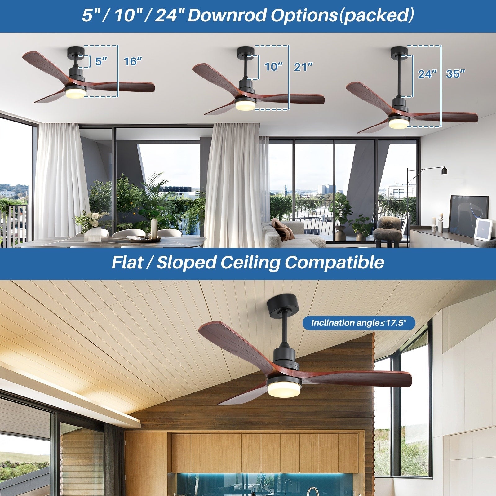 Sofucor 52 Indoor Wood Ceiling Fan Light with Remote, Integrated Light Optional