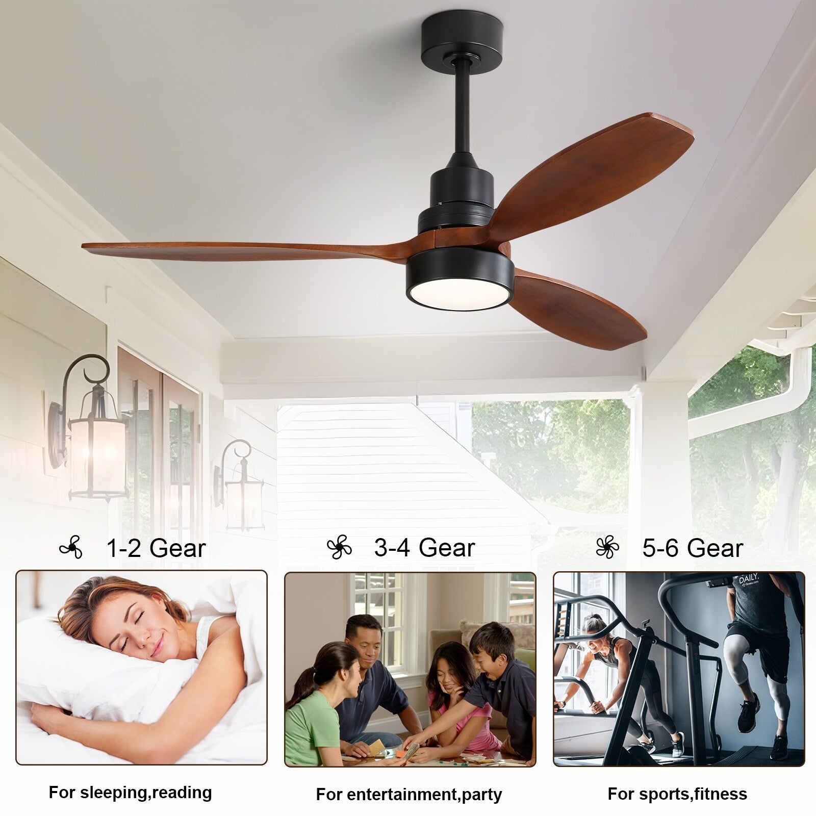 Sofucor 52 Indoor Wood Ceiling Fan Light with Remote, Integrated Light Optional