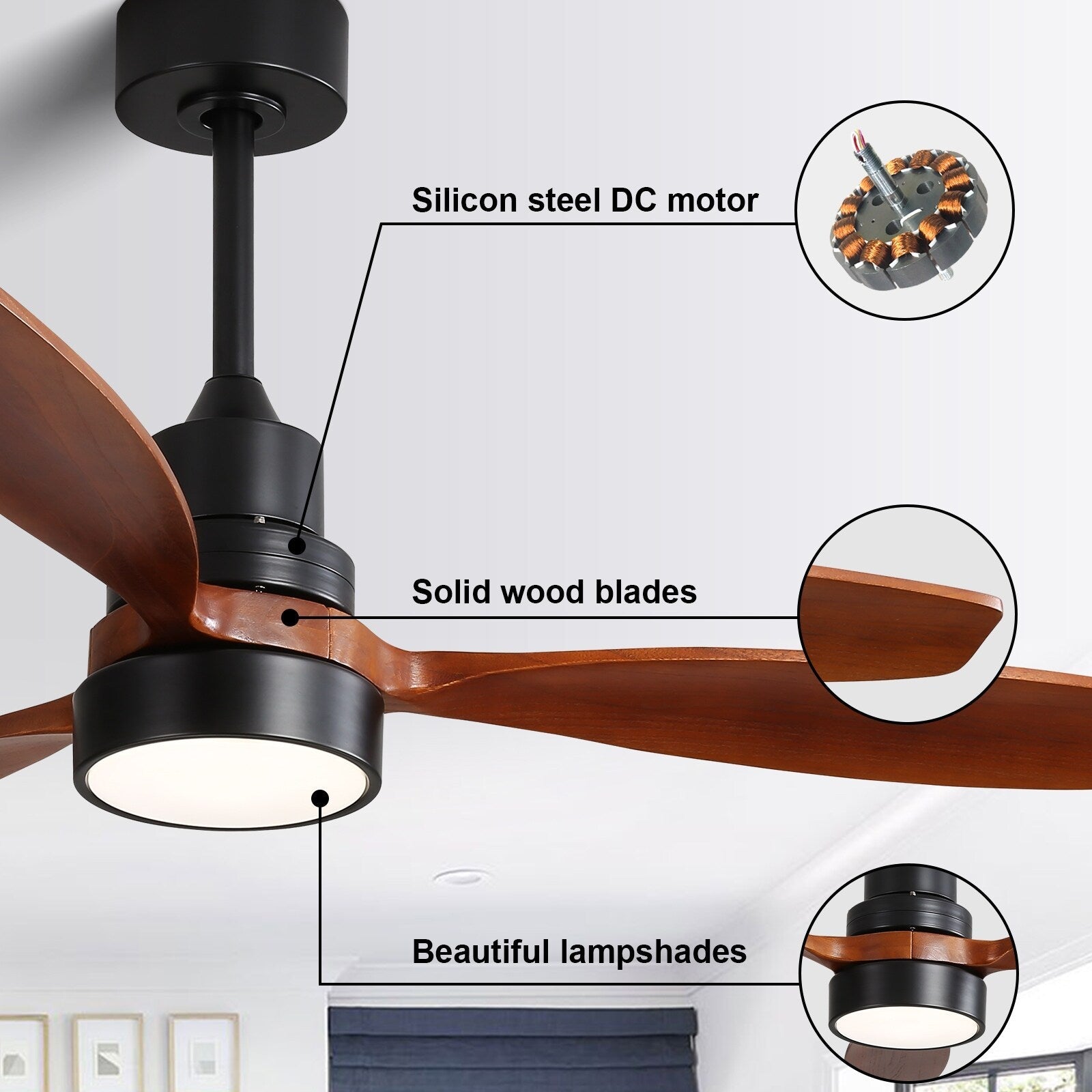 Sofucor 52 Indoor Wood Ceiling Fan Light with Remote, Integrated Light Optional