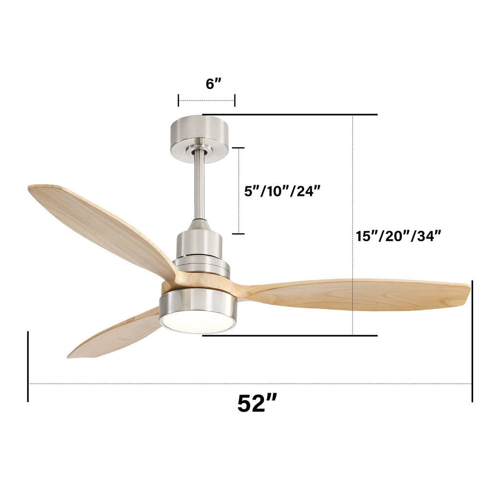 Sofucor 52 Indoor Wood Ceiling Fan Light with Remote, Integrated Light Optional