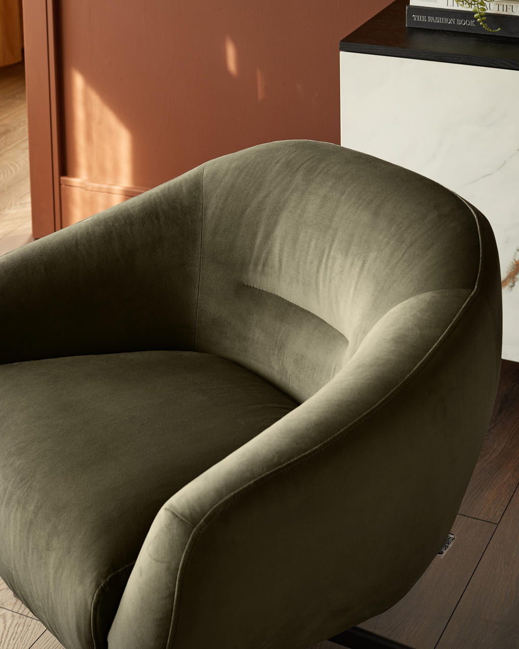 Soren olive green velvet swivel accent chair