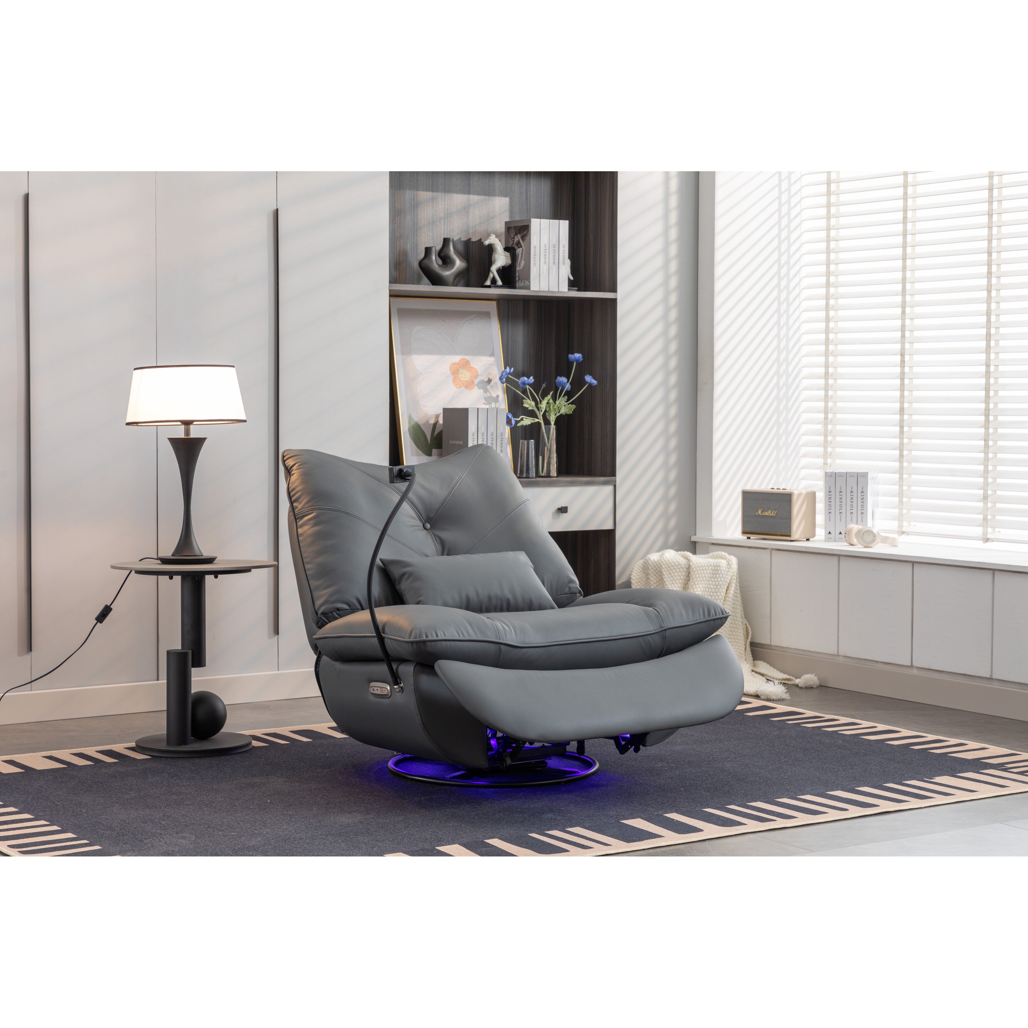 Swivel Glider Power Recliner with Bluetooth Speakers, Phone Holder, USB and Type-C Charging Ports, Hidden Arm Storage