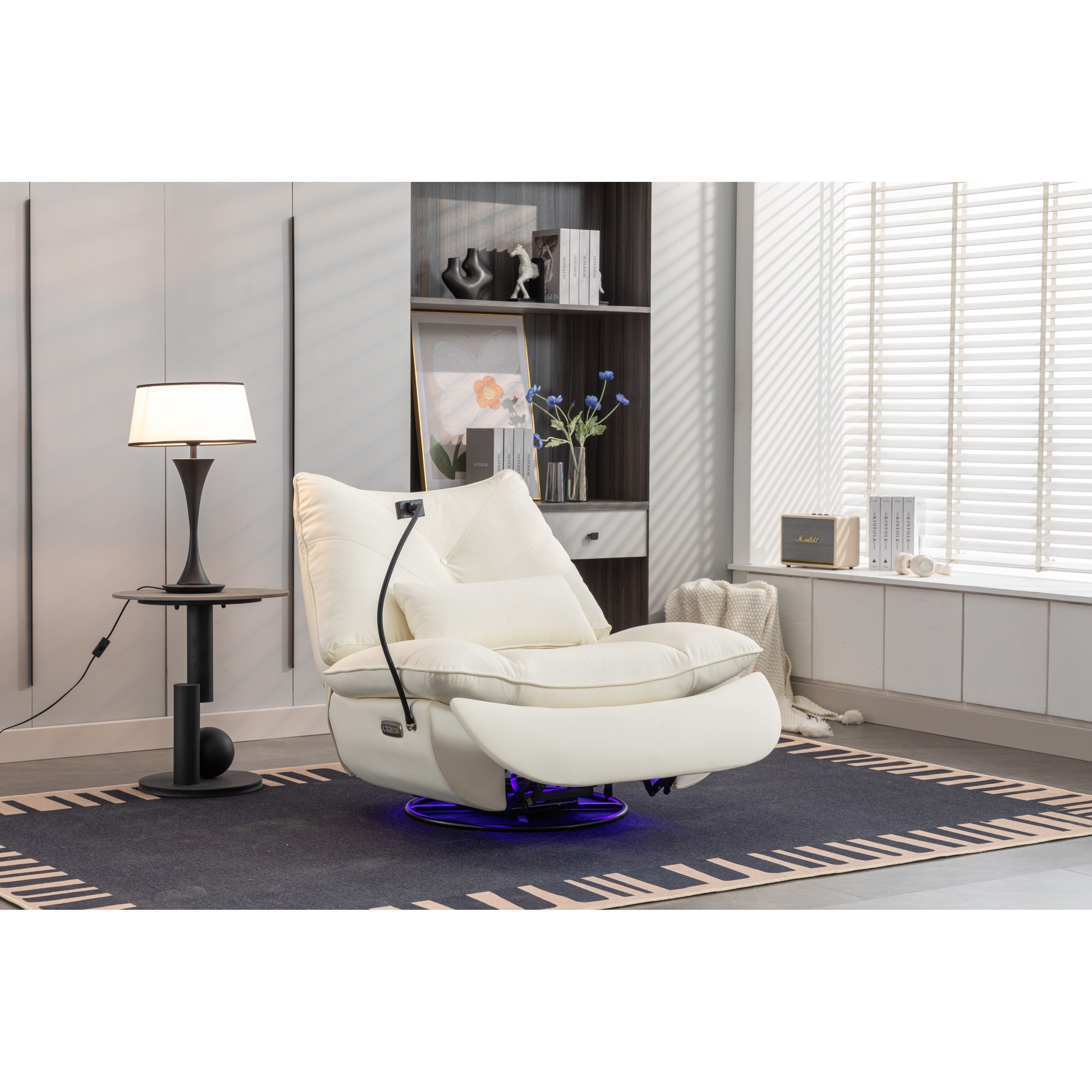 Swivel Glider Power Recliner with Bluetooth Speakers, Phone Holder, USB and Type-C Charging Ports, Hidden Arm Storage