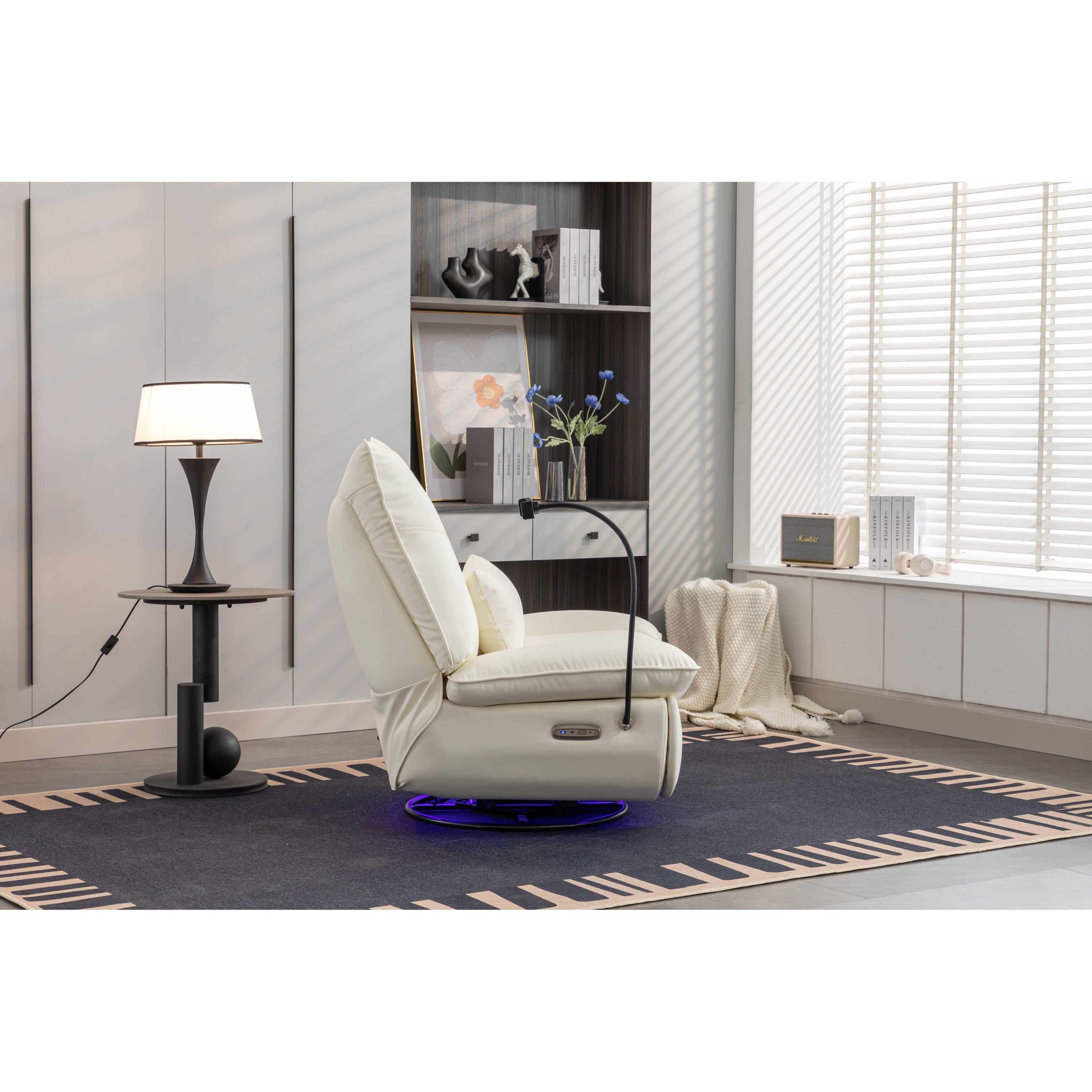 Swivel Glider Power Recliner with Bluetooth Speakers, Phone Holder, USB and Type-C Charging Ports, Hidden Arm Storage