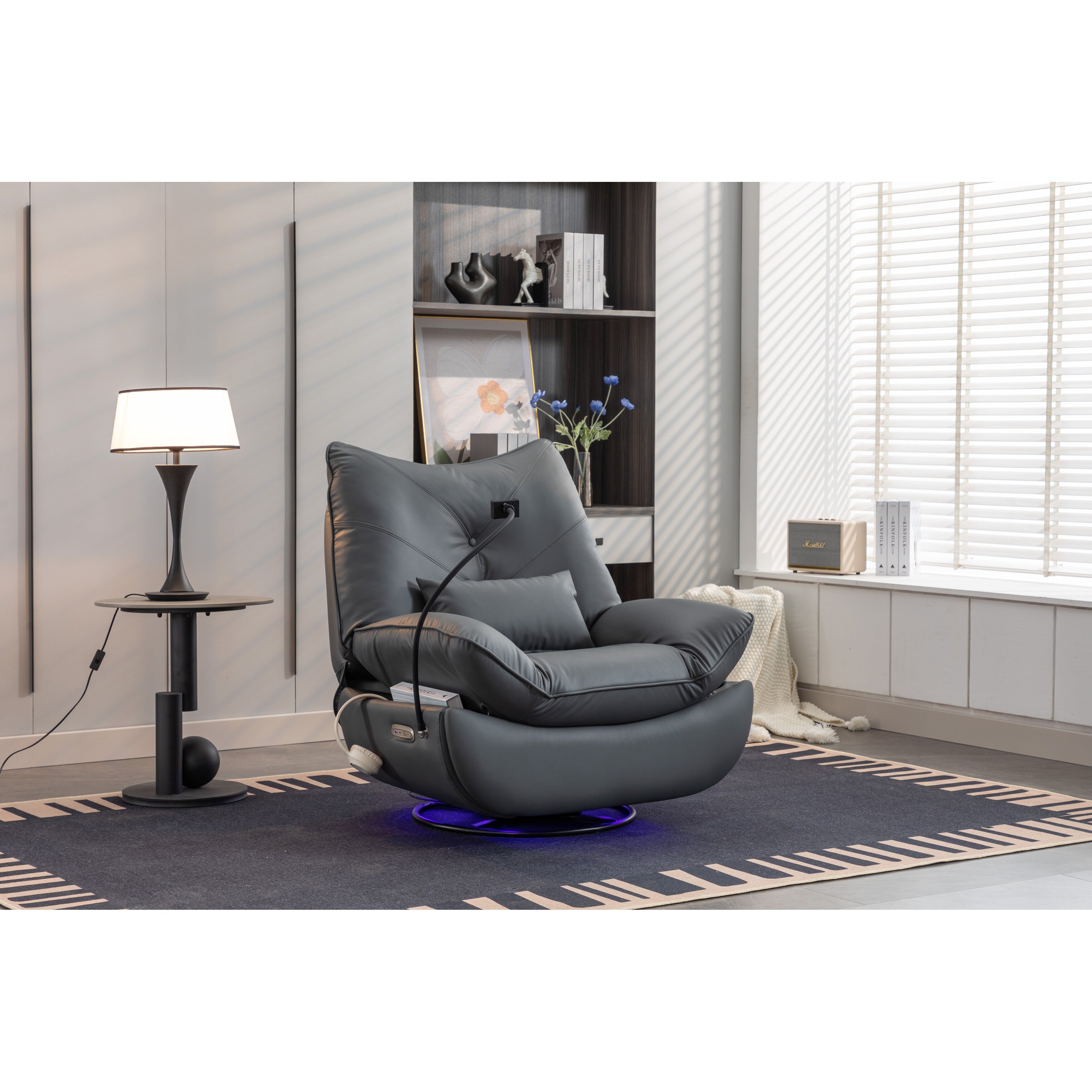 Swivel Glider Power Recliner with Bluetooth Speakers, Phone Holder, USB and Type-C Charging Ports, Hidden Arm Storage