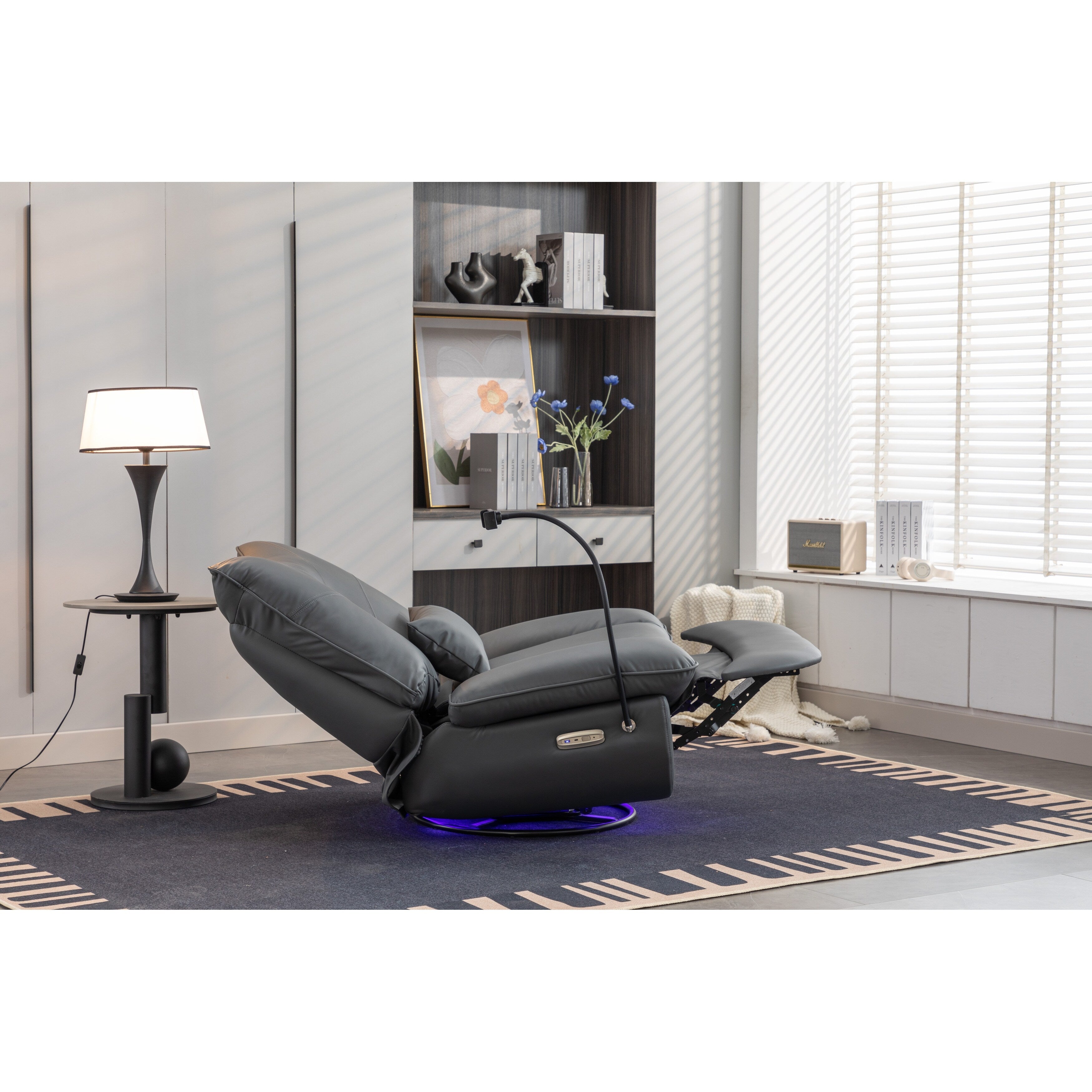 Swivel Glider Power Recliner with Bluetooth Speakers, Phone Holder, USB and Type-C Charging Ports, Hidden Arm Storage