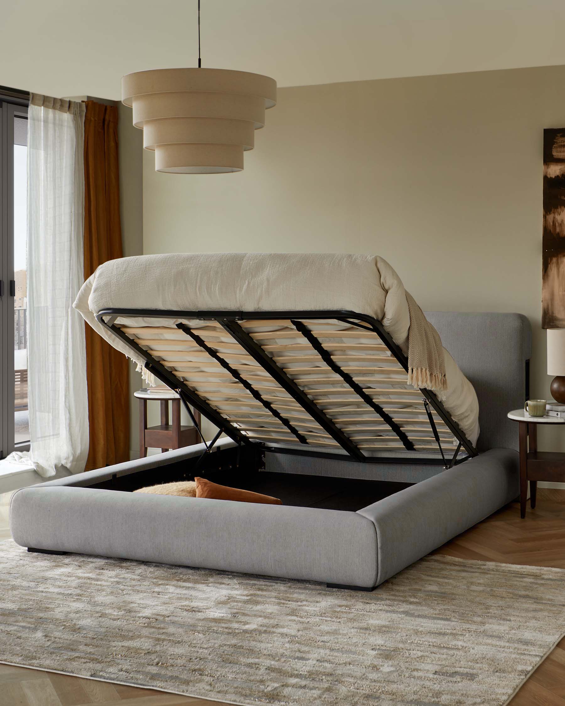 Taylor grey fabric double ottoman storage bed
