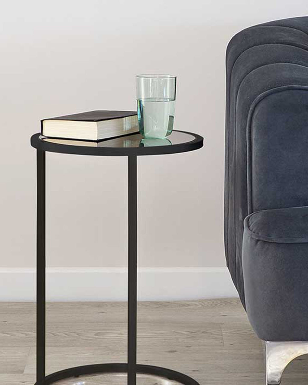 Thea Smoked Mirror and Black Tray Table