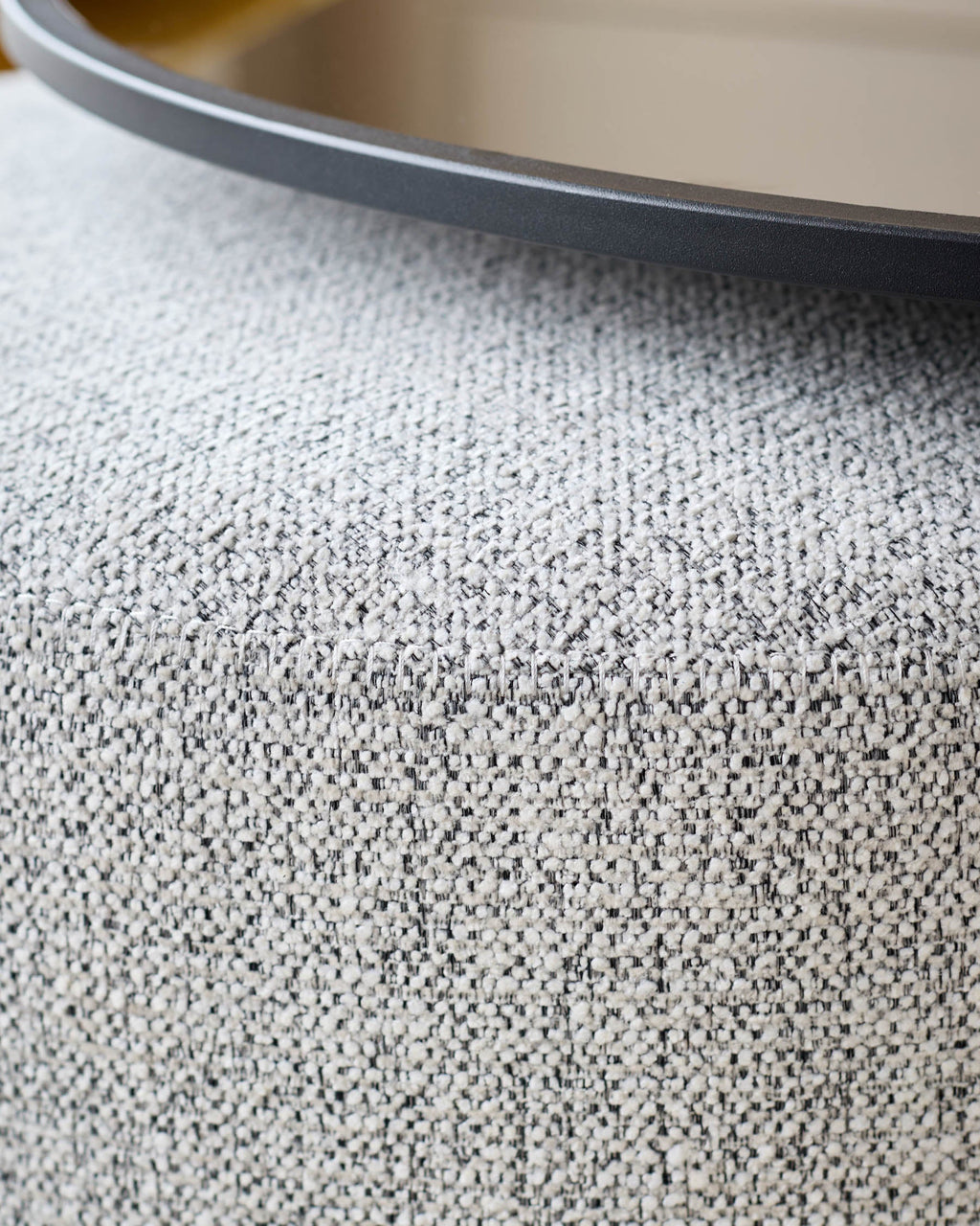 Thea smoked mirror coffee table and light grey fabric pouffe set