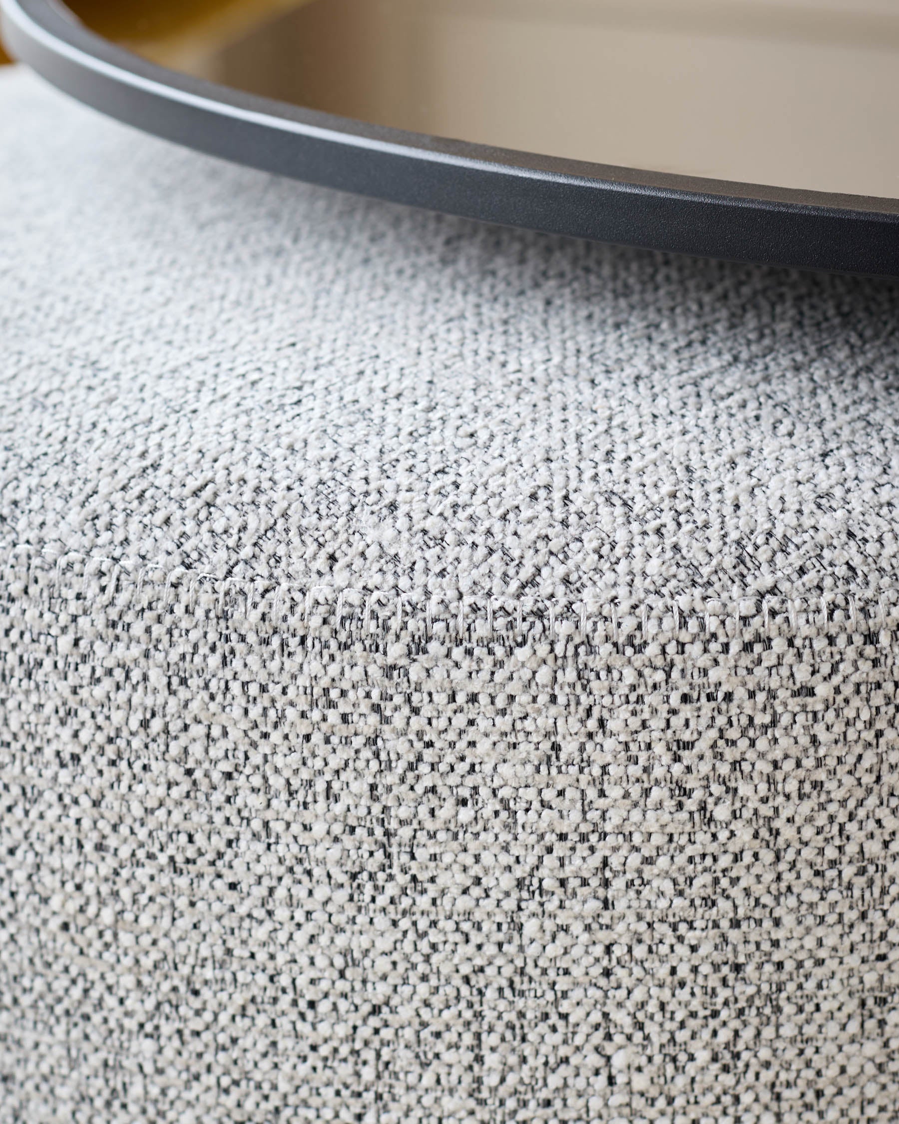 Thea smoked mirror coffee table and light grey fabric pouffe set