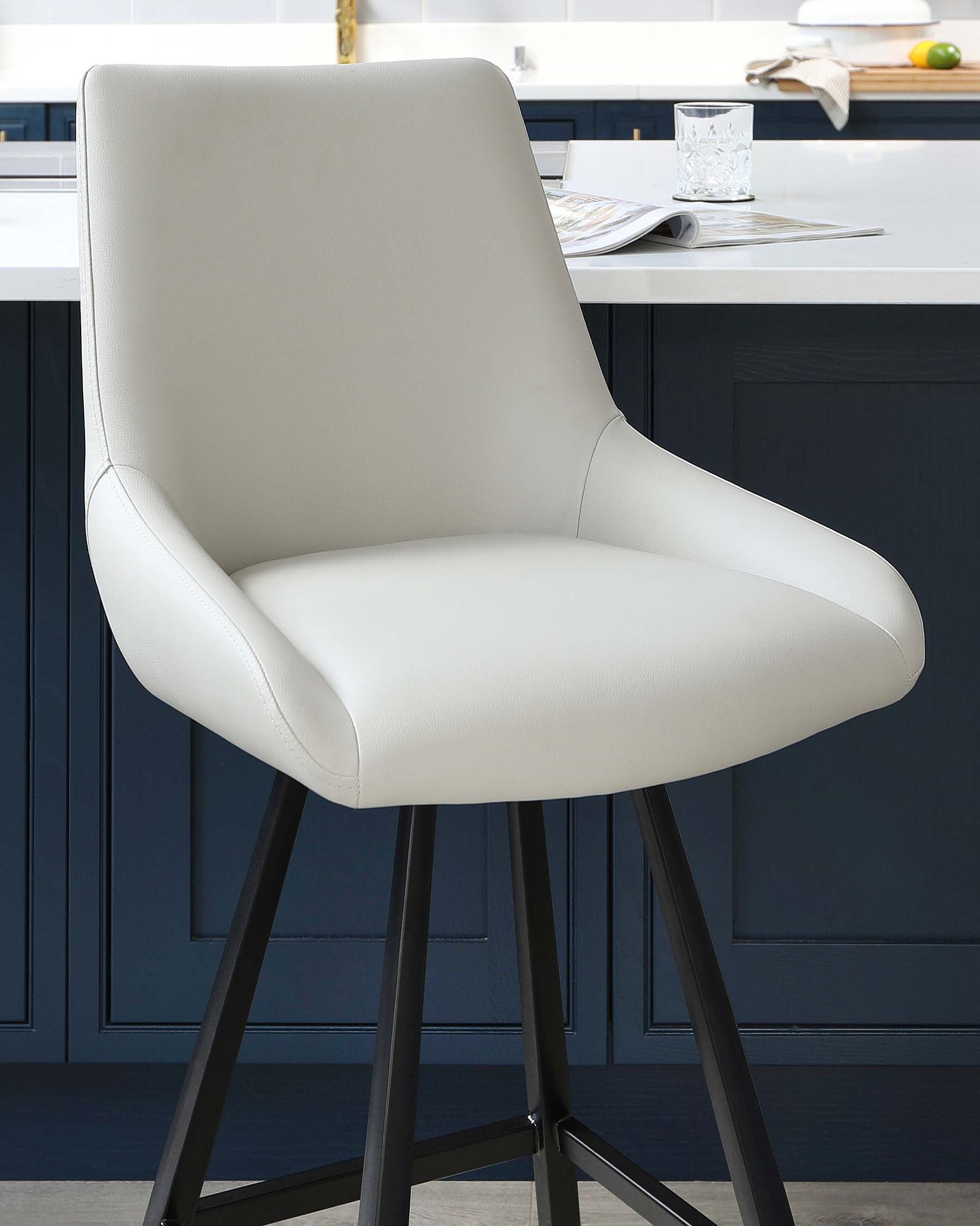 Theo Light Grey Faux Leather Swivel Bar Stool With Black Legs