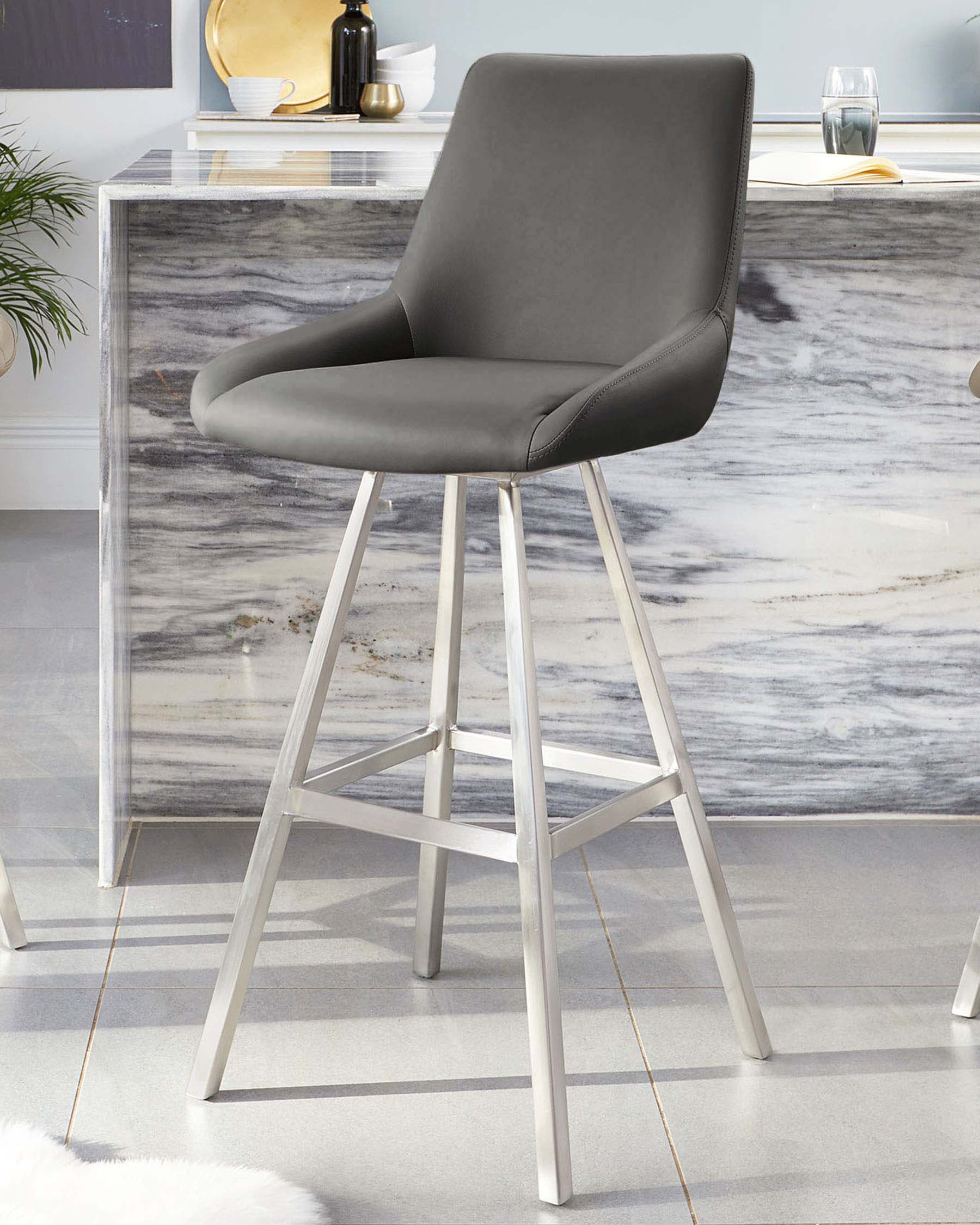 Theo Dark Grey Faux Leather Swivel Bar Stool