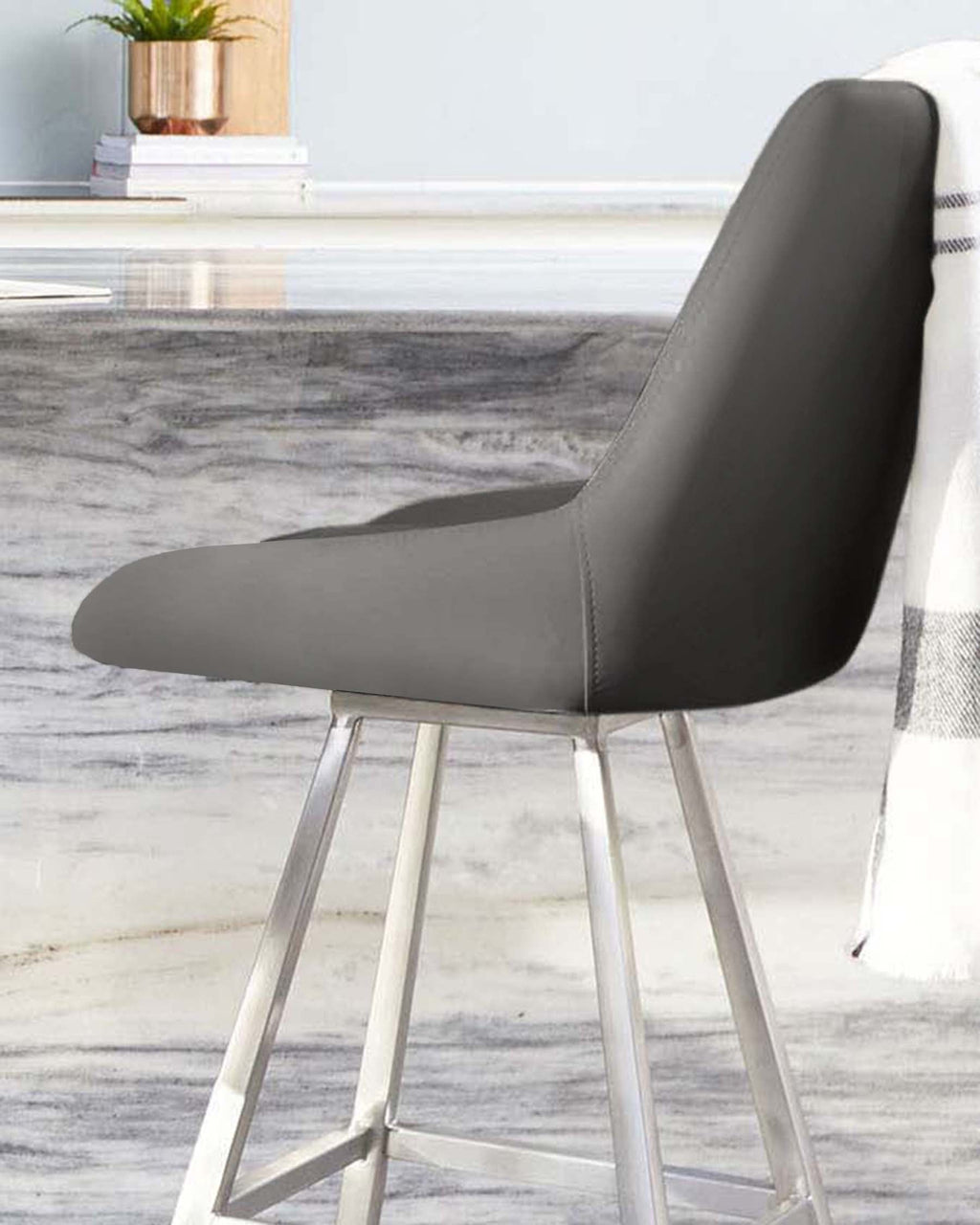 Theo Dark Grey Faux Leather Swivel Bar Stool