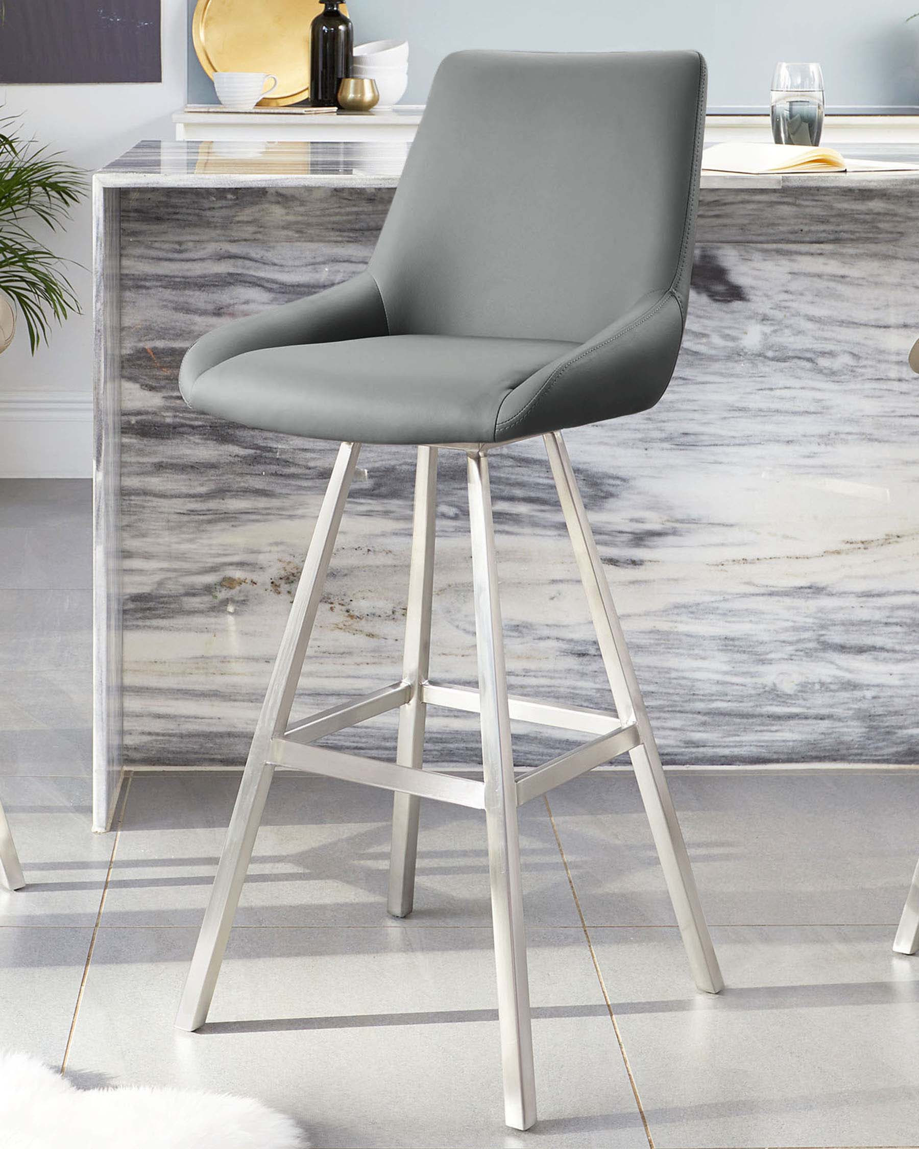 Theo Mid Grey Faux Leather Swivel Bar Stool