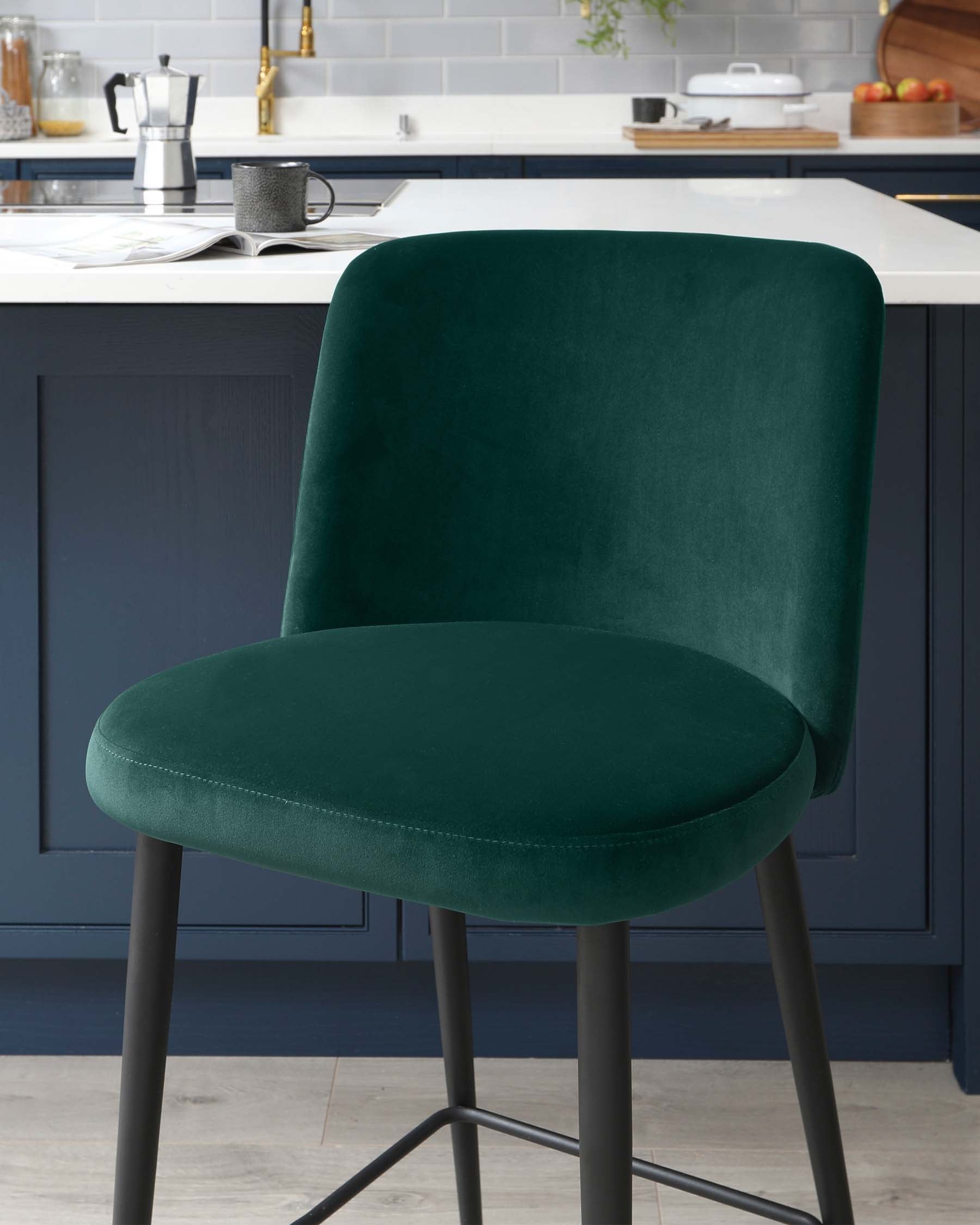 Trinny Dark Green Velvet Bar Stool