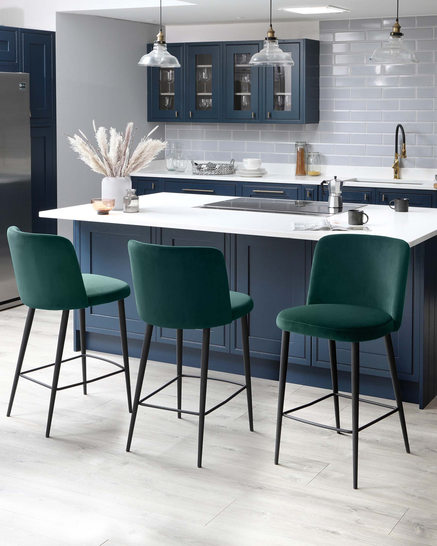 Trinny Dark Green Velvet Bar Stool