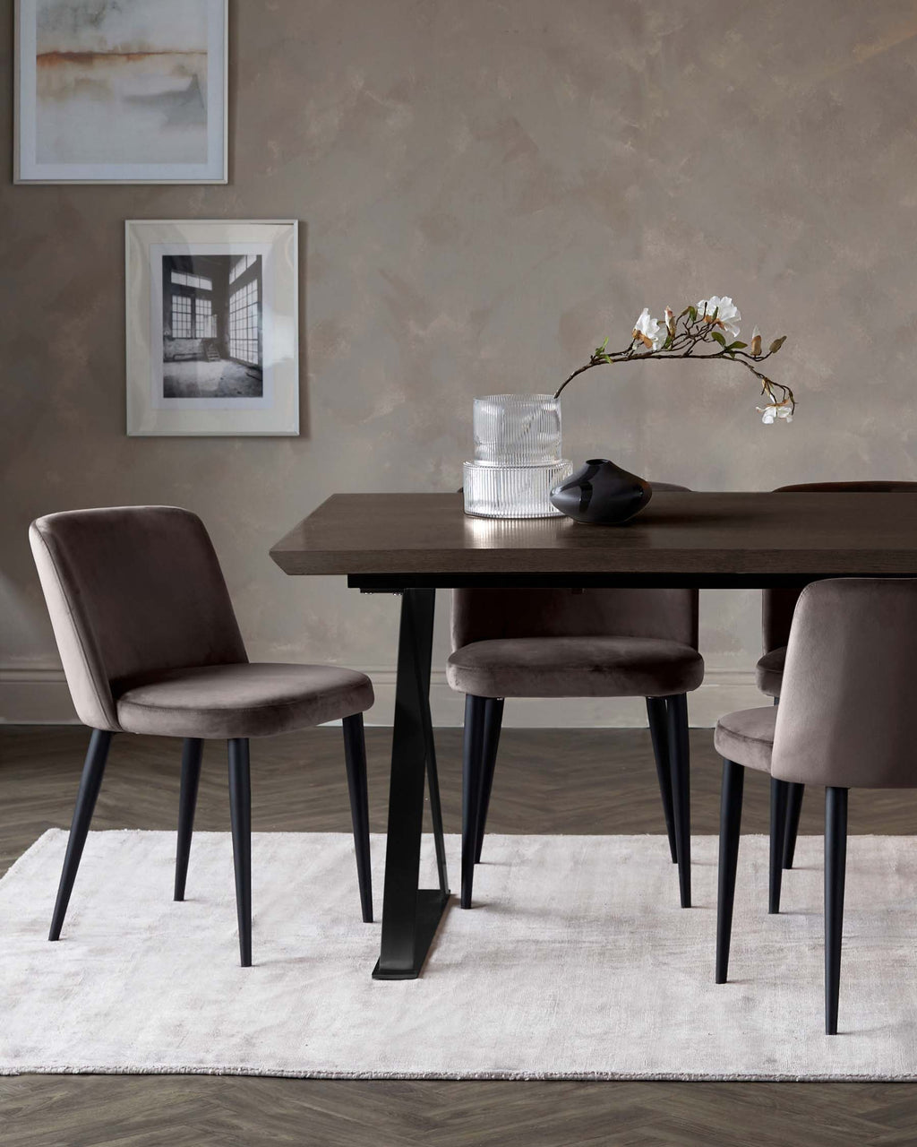 Trinny Black Metal Dining Chair in Mocha Plush Velvet