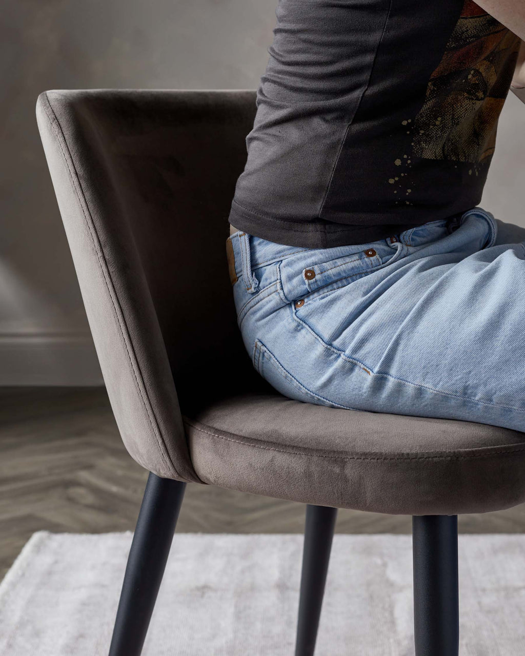 Trinny Black Metal Dining Chair in Mocha Plush Velvet