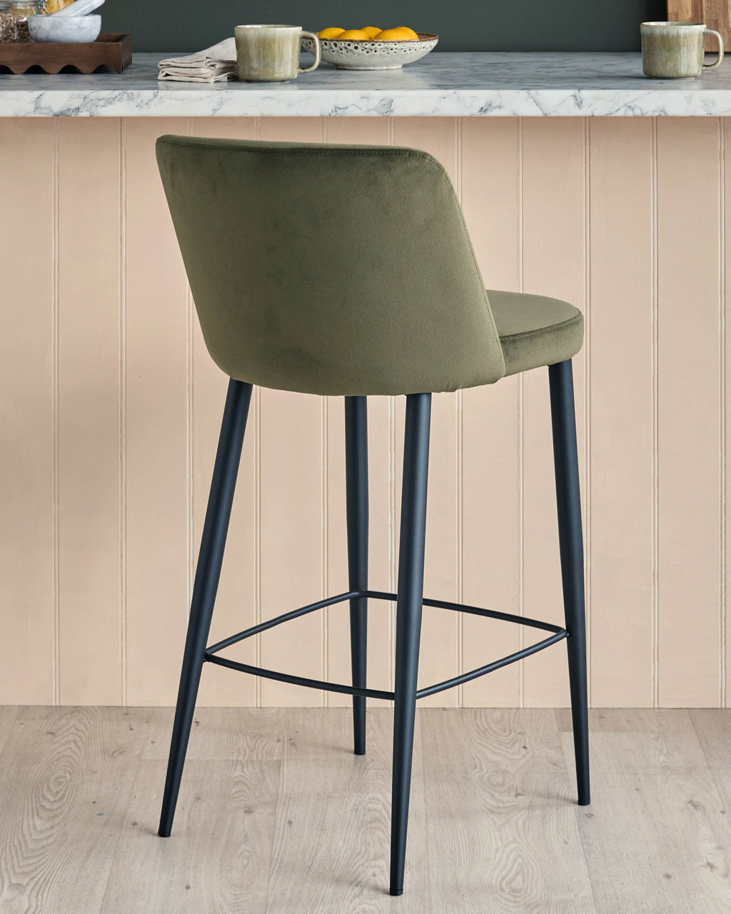 Trinny olive green velvet bar stool