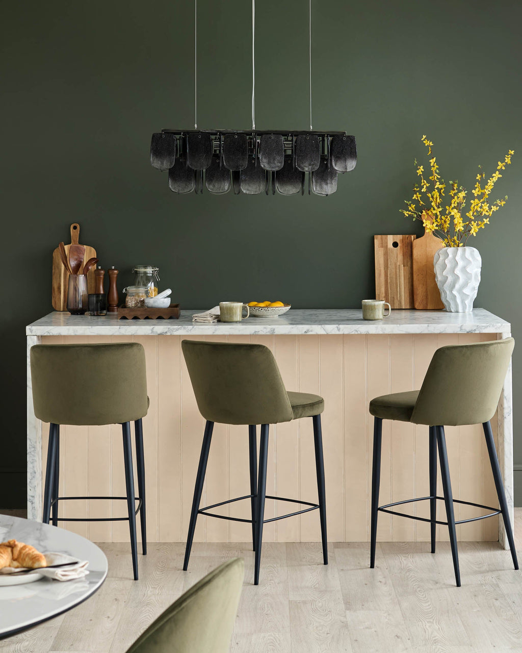 Trinny olive green velvet bar stool