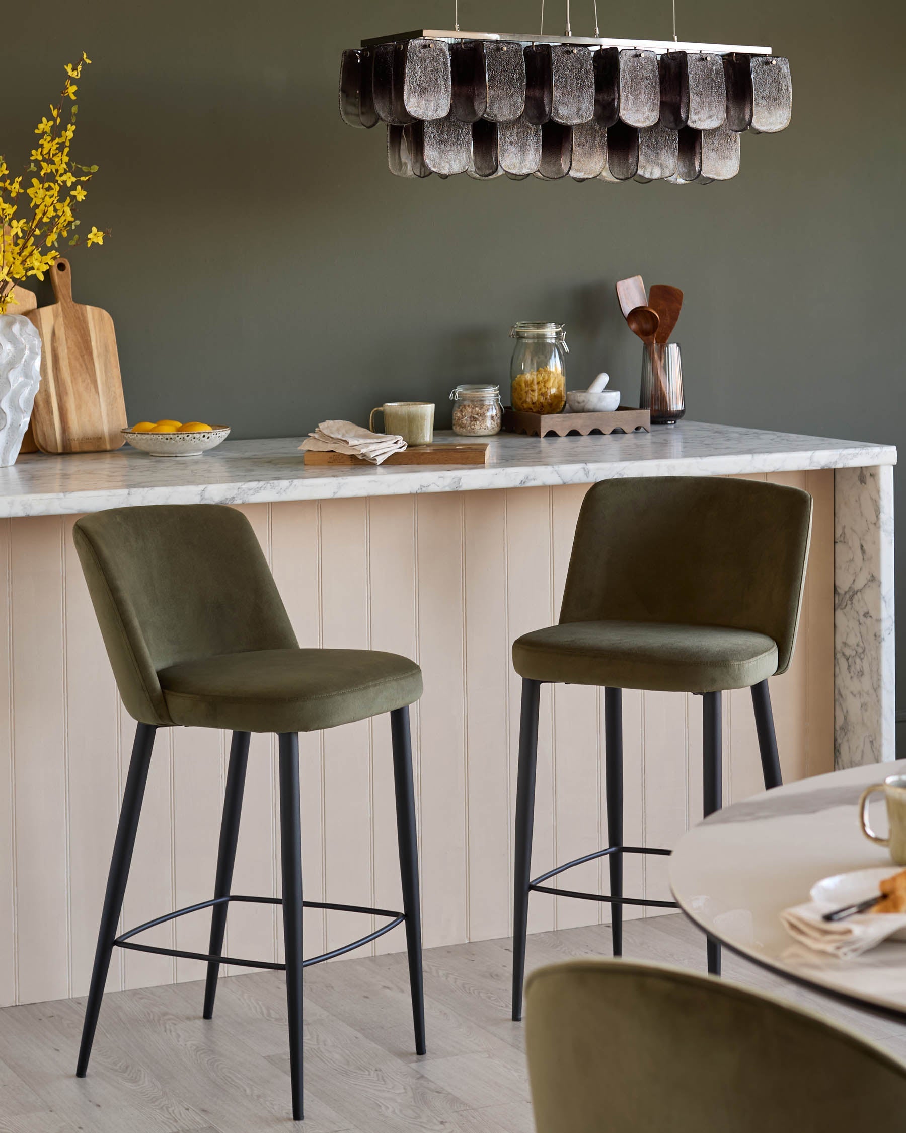 Trinny olive green velvet bar stool