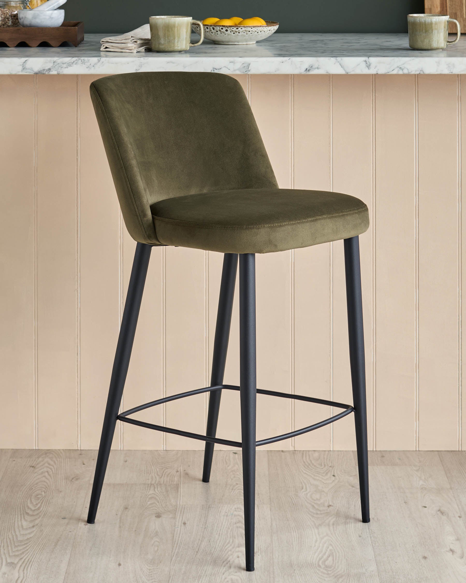 Trinny olive green velvet bar stool