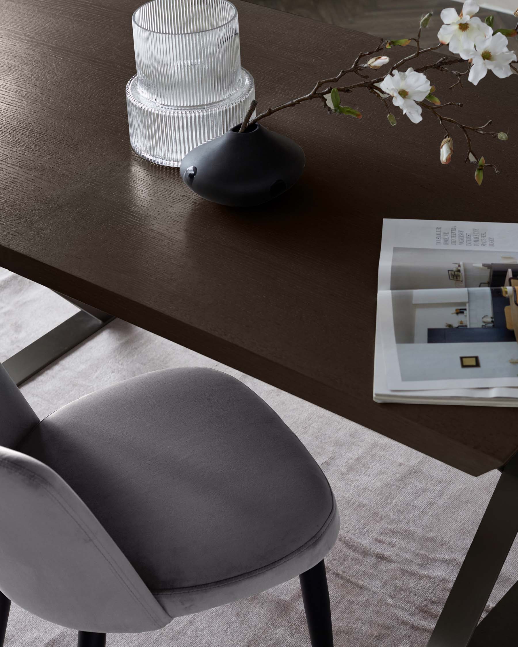 Trinny Black Metal Dining Chair in Dark Grey Plush Velvet