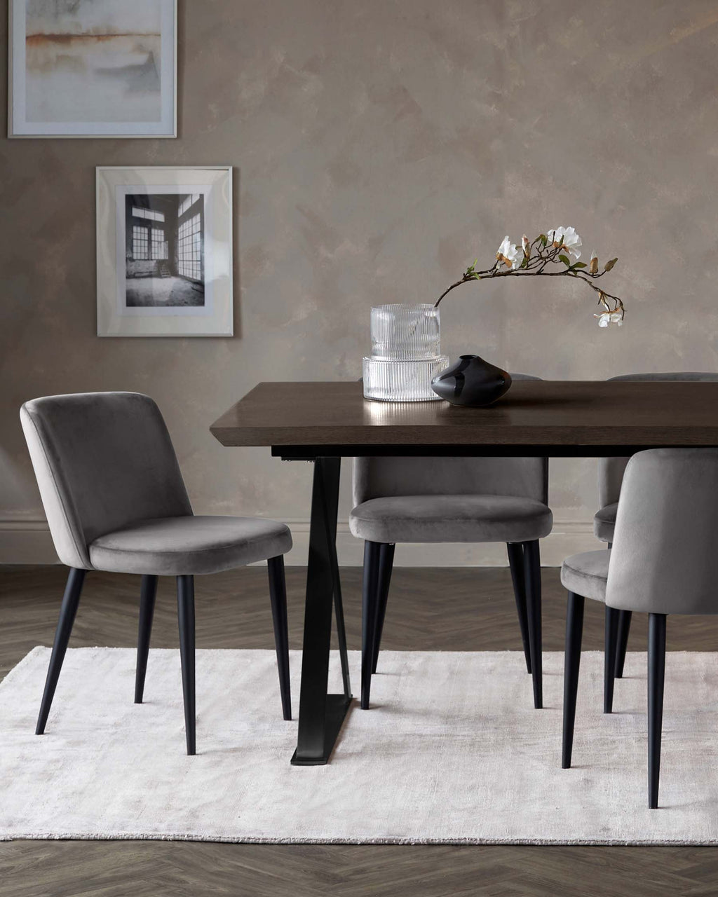 Trinny Black Metal Dining Chair in Dark Grey Plush Velvet