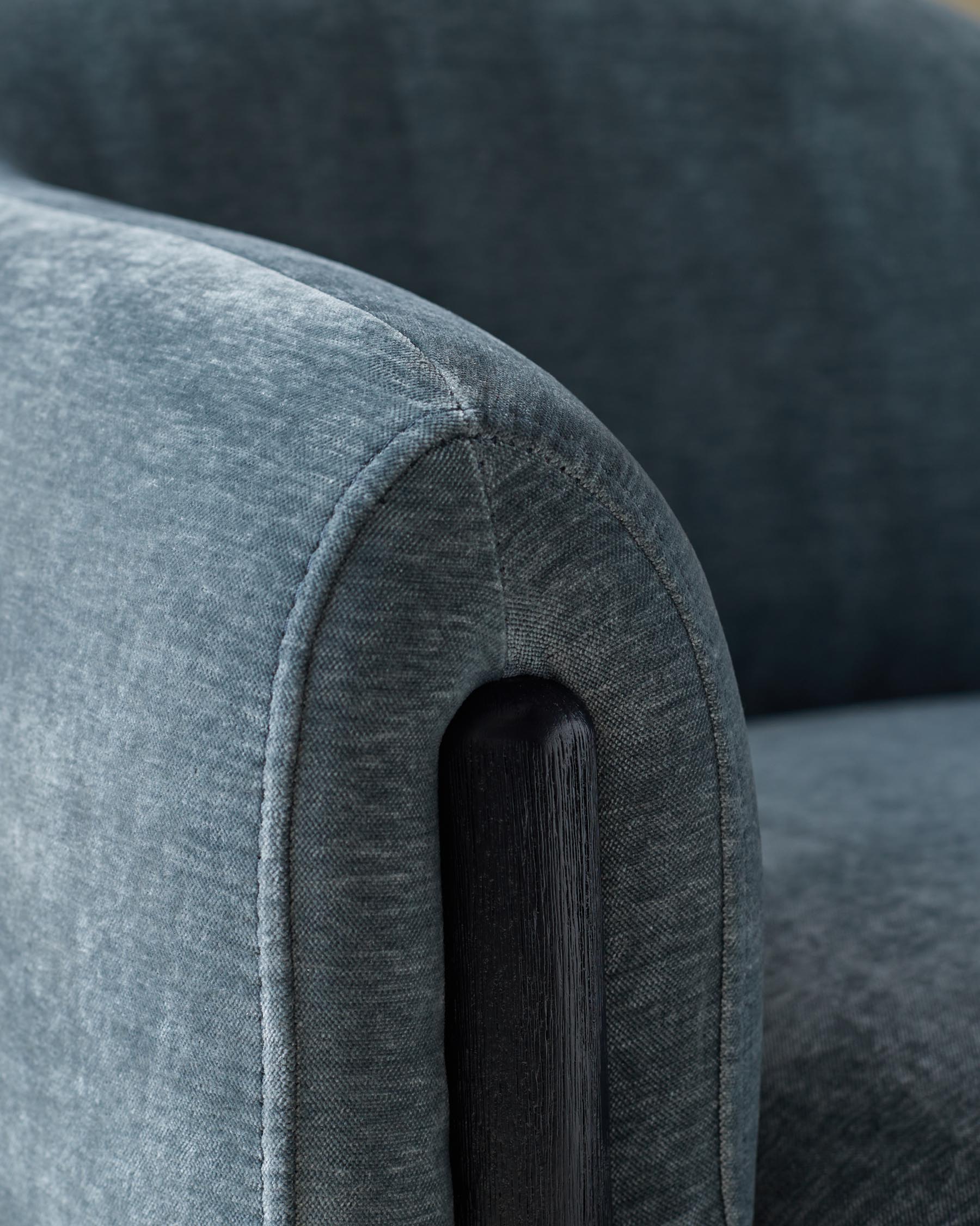 Tristan blue grey fabric accent chair with black wood