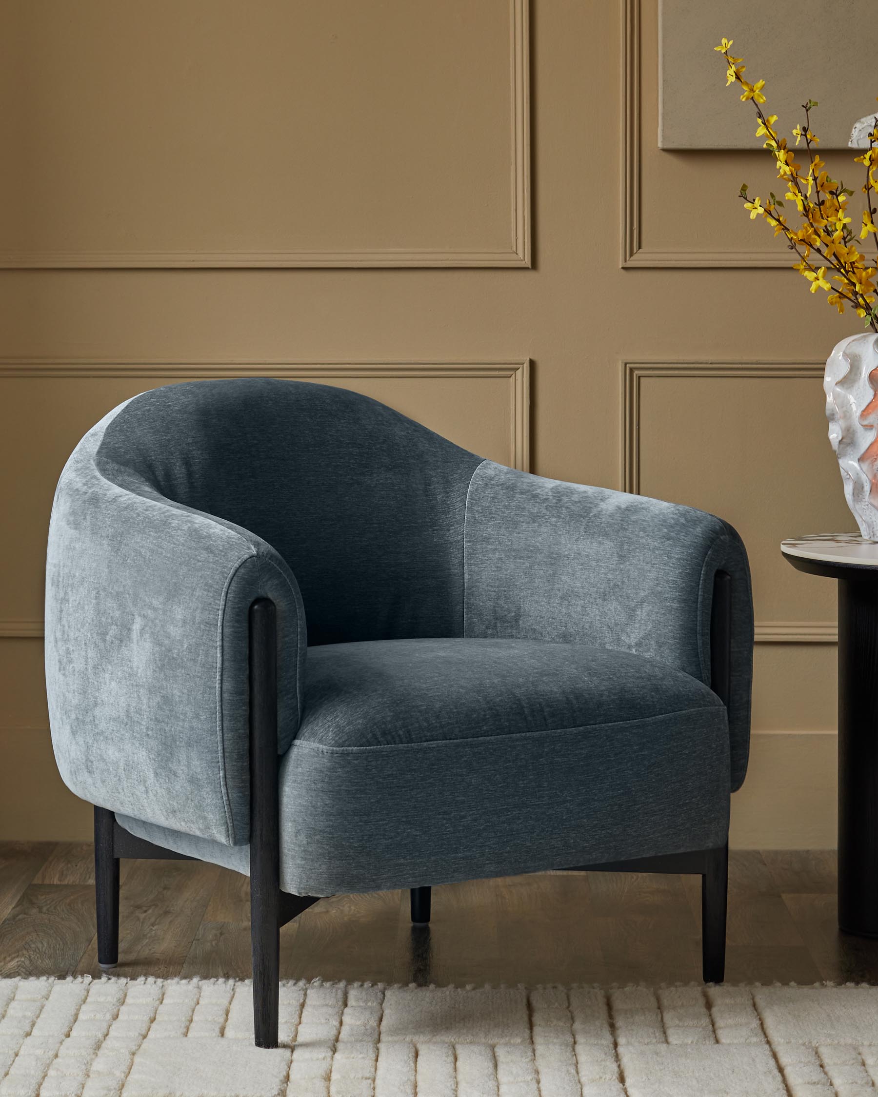 Tristan blue grey fabric accent chair with black wood