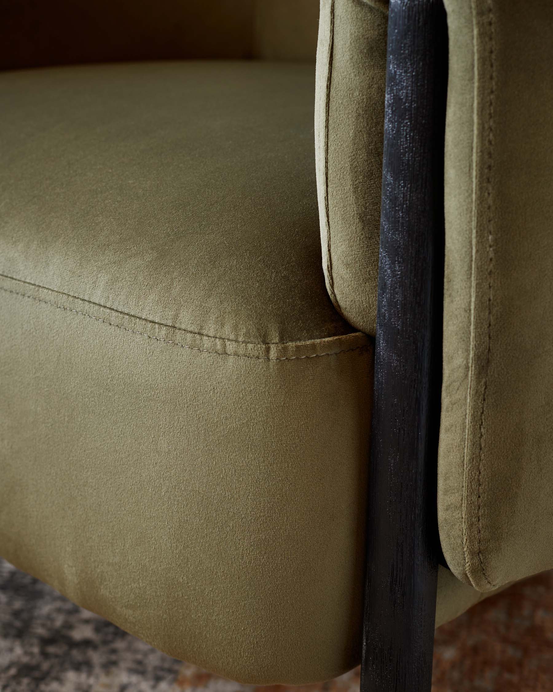 Tristan Olive Green Velvet Accent Chair with Black Wood