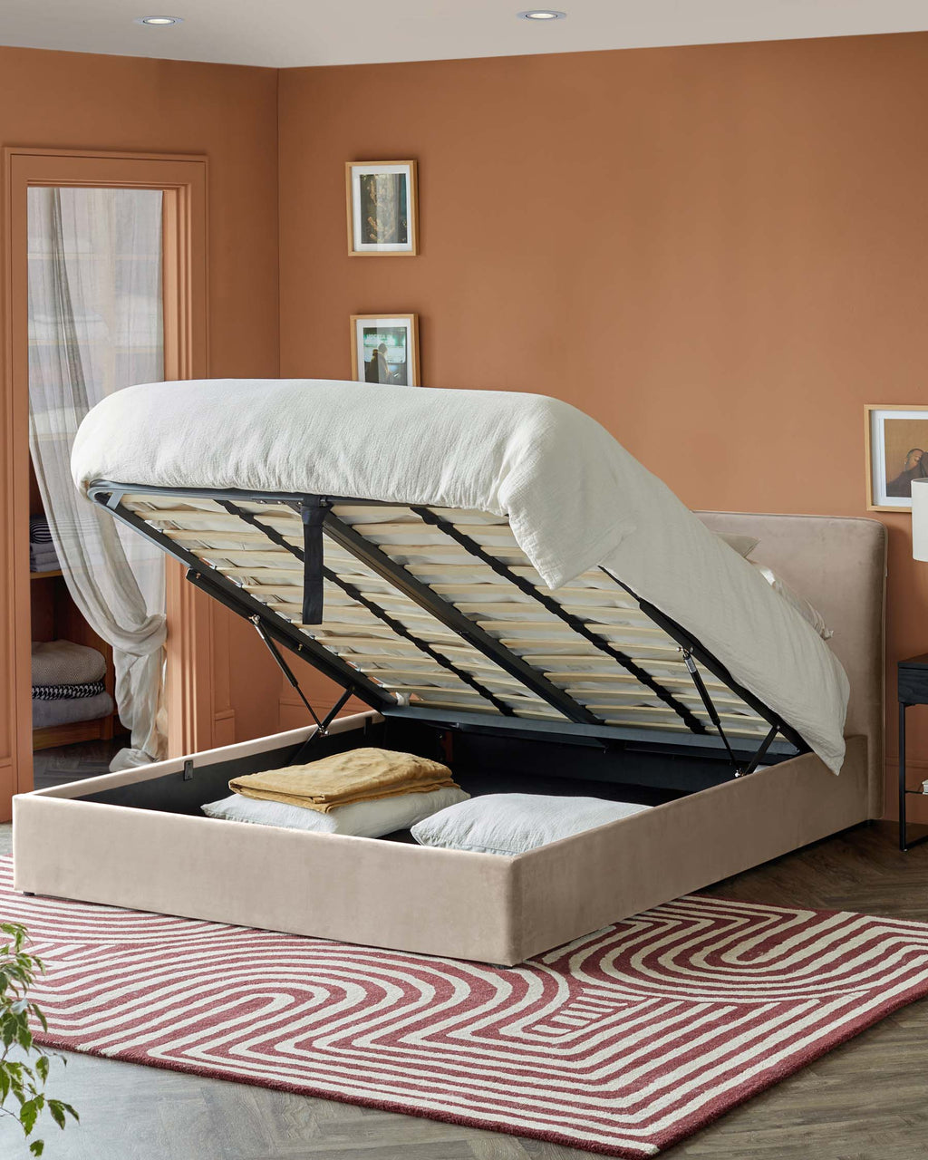Turin champagne velvet super king ottoman storage bed