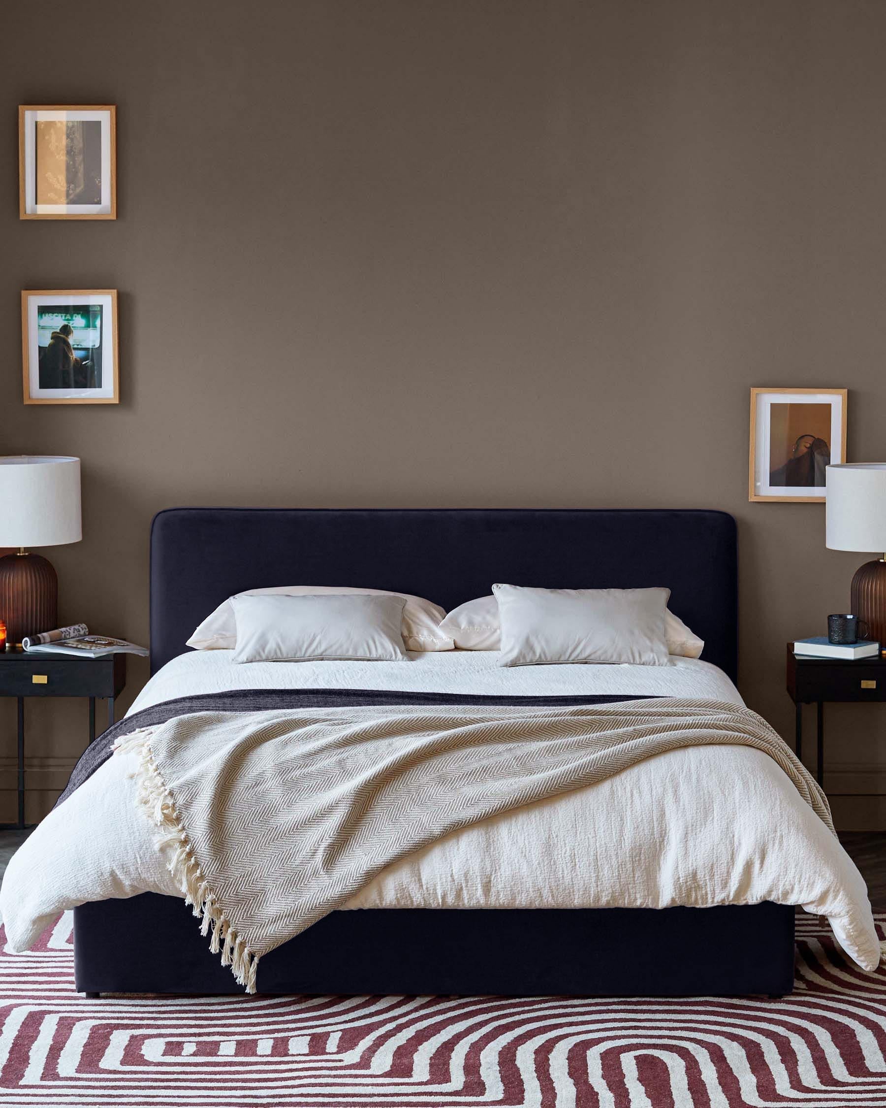 Turin dark navy velvet double ottoman storage bed