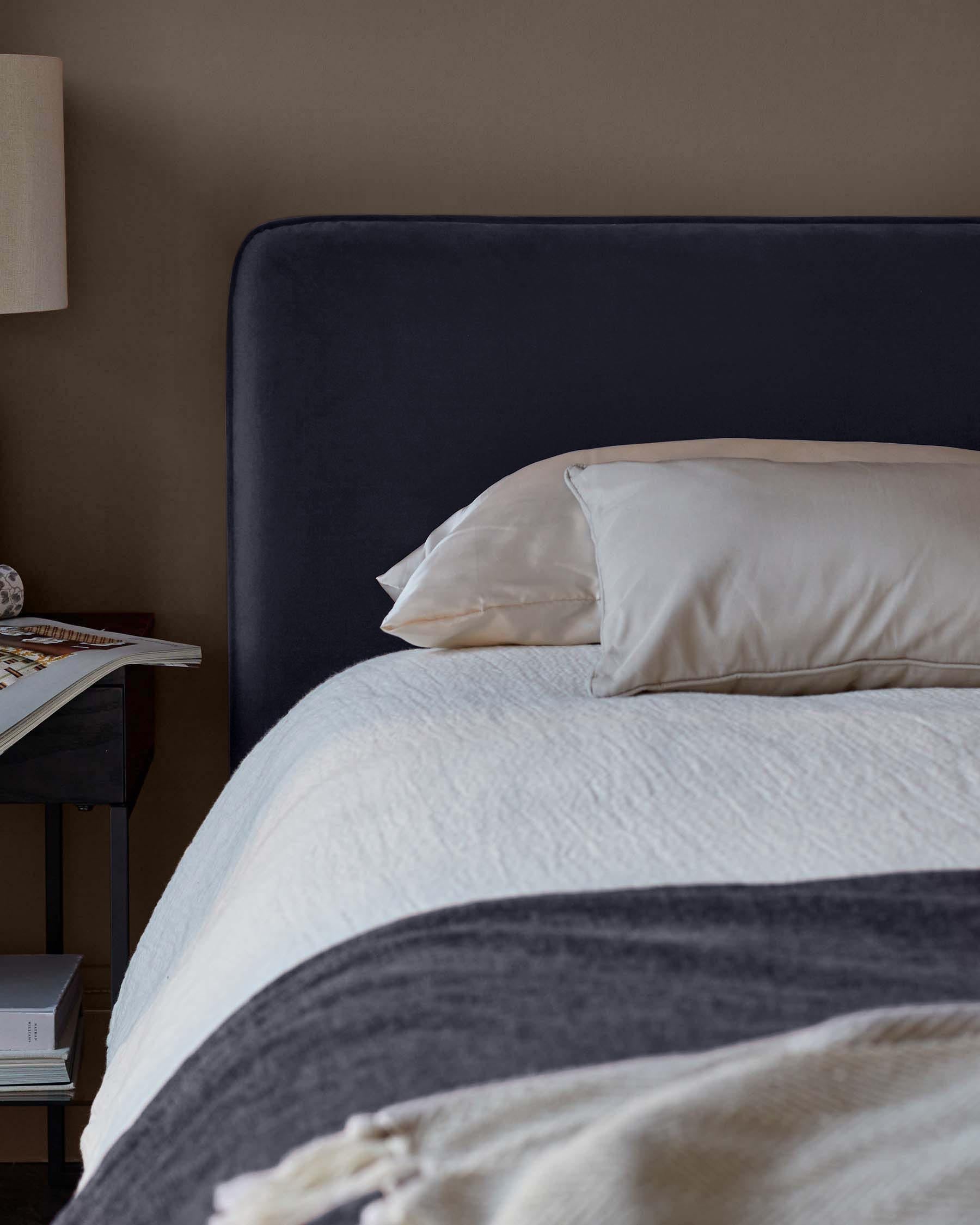 Turin dark navy velvet double ottoman storage bed