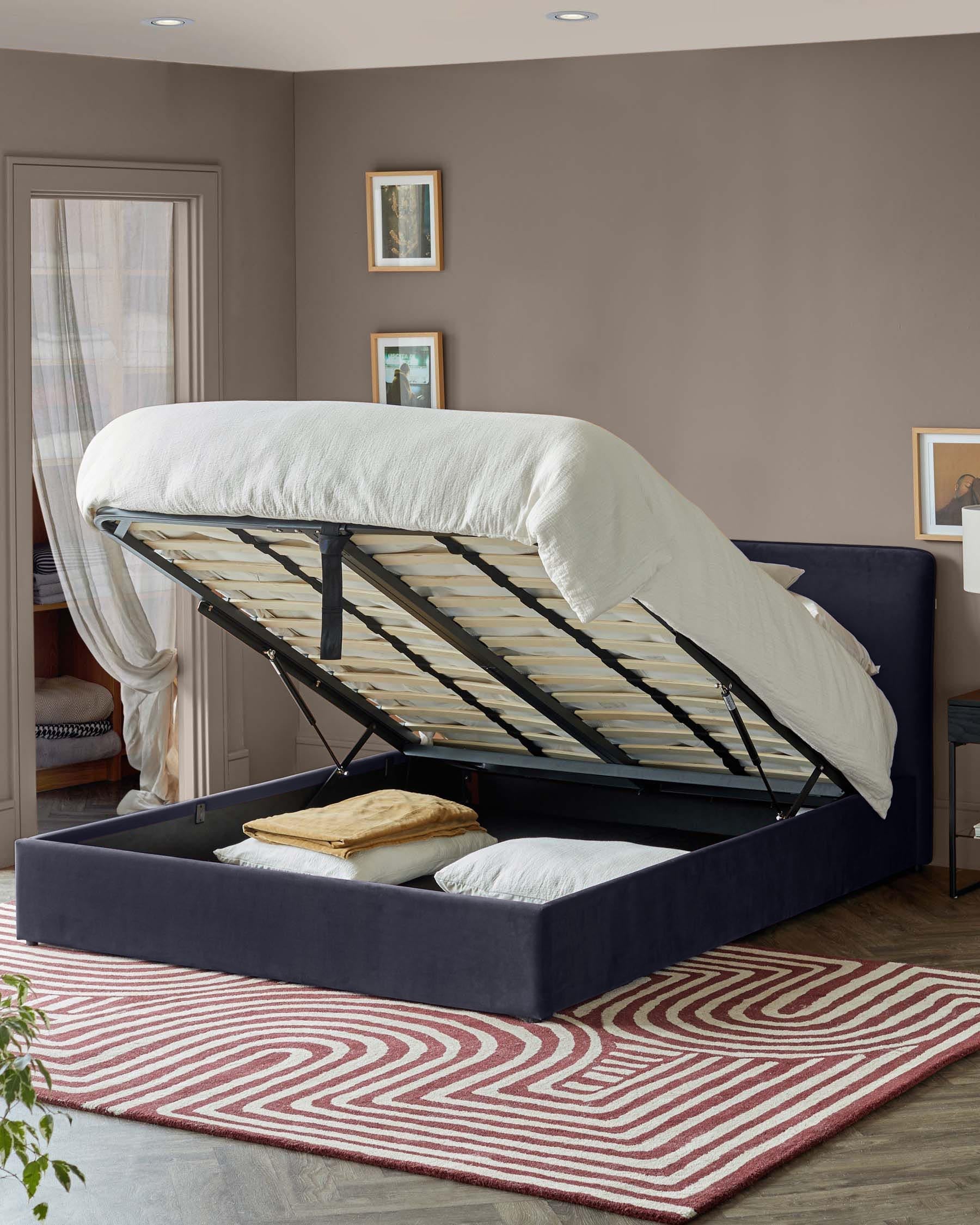 Turin dark navy velvet double ottoman storage bed