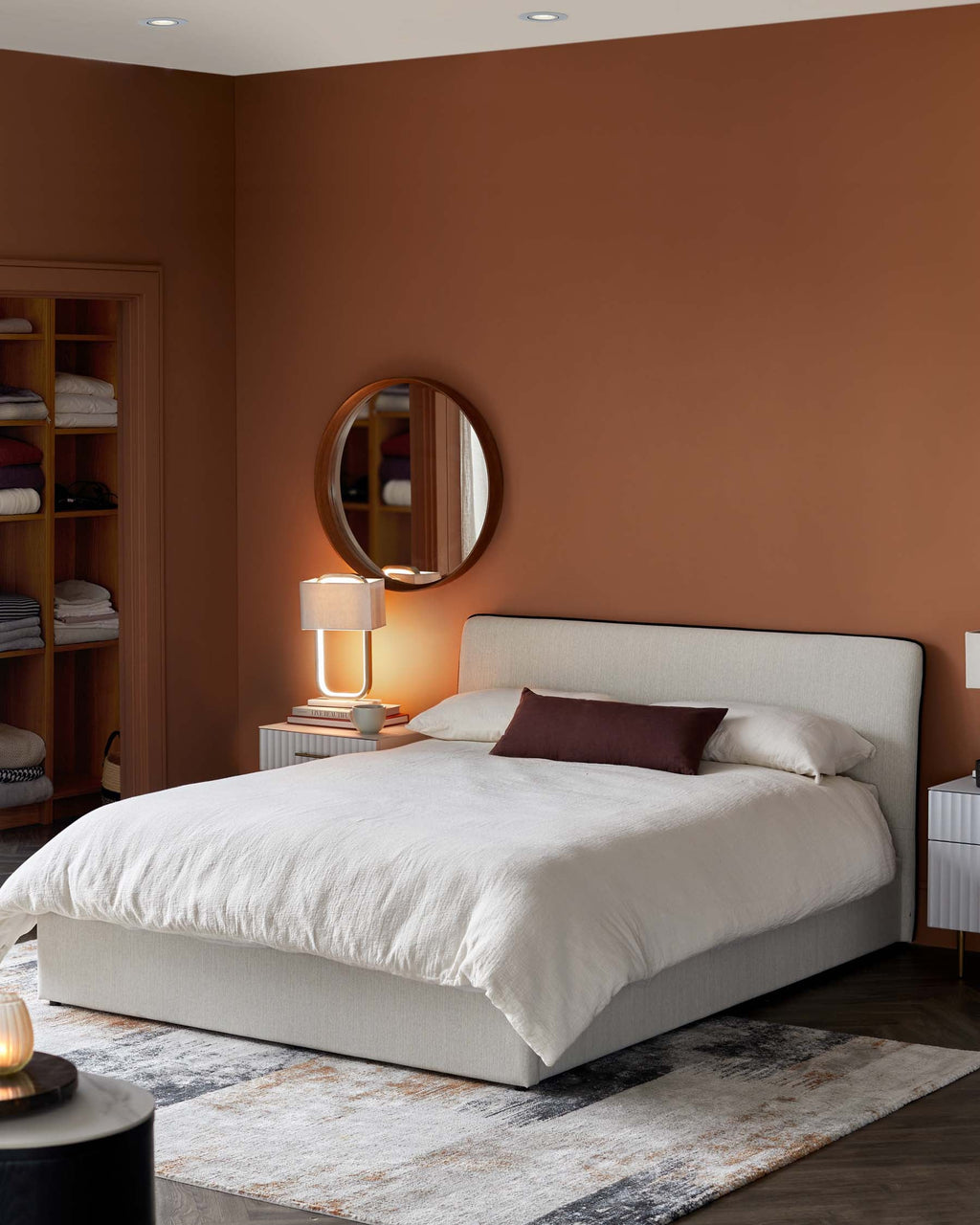 Turin ivory fabric king size ottoman storage bed