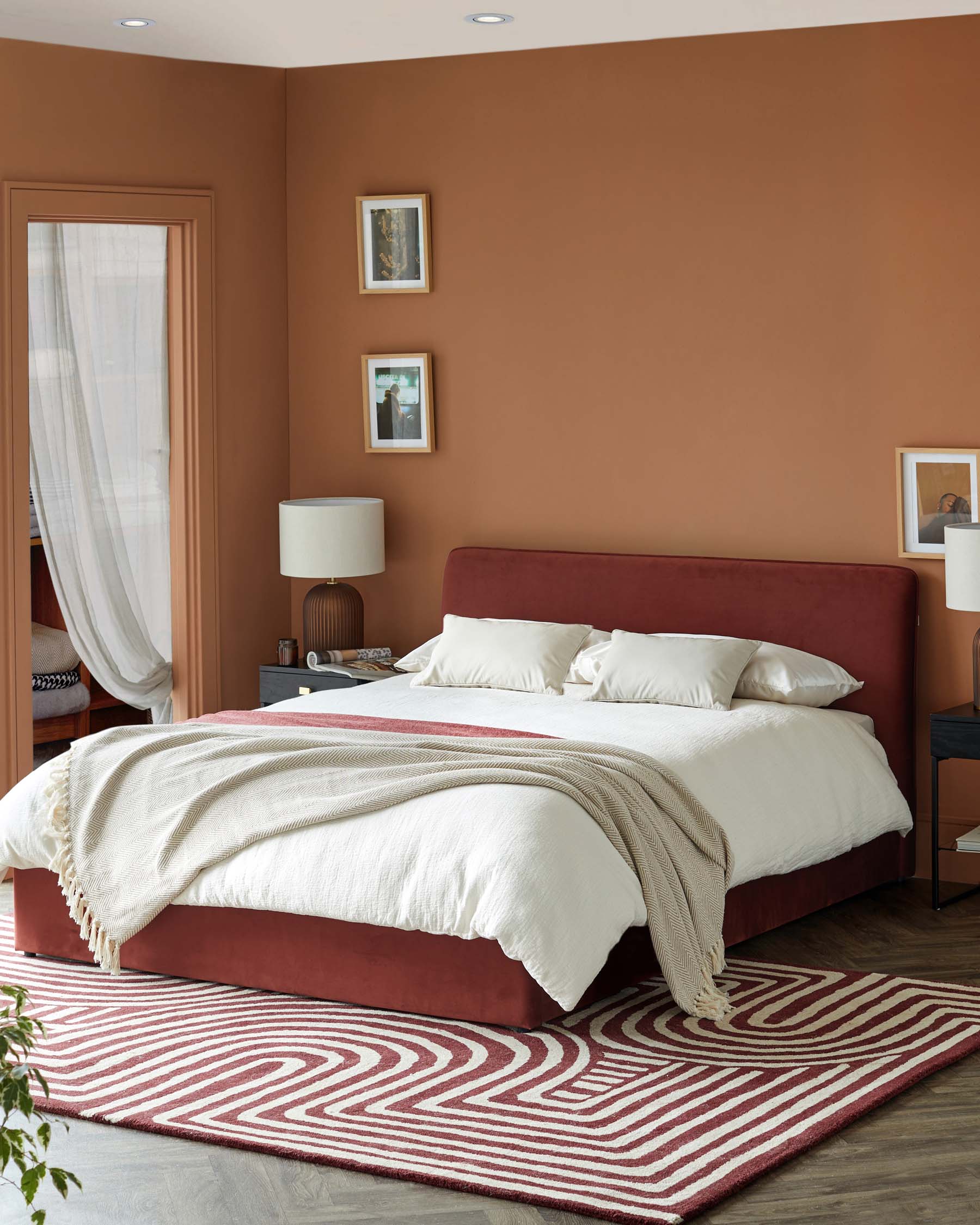 Turin toffee red velvet double ottoman storage bed