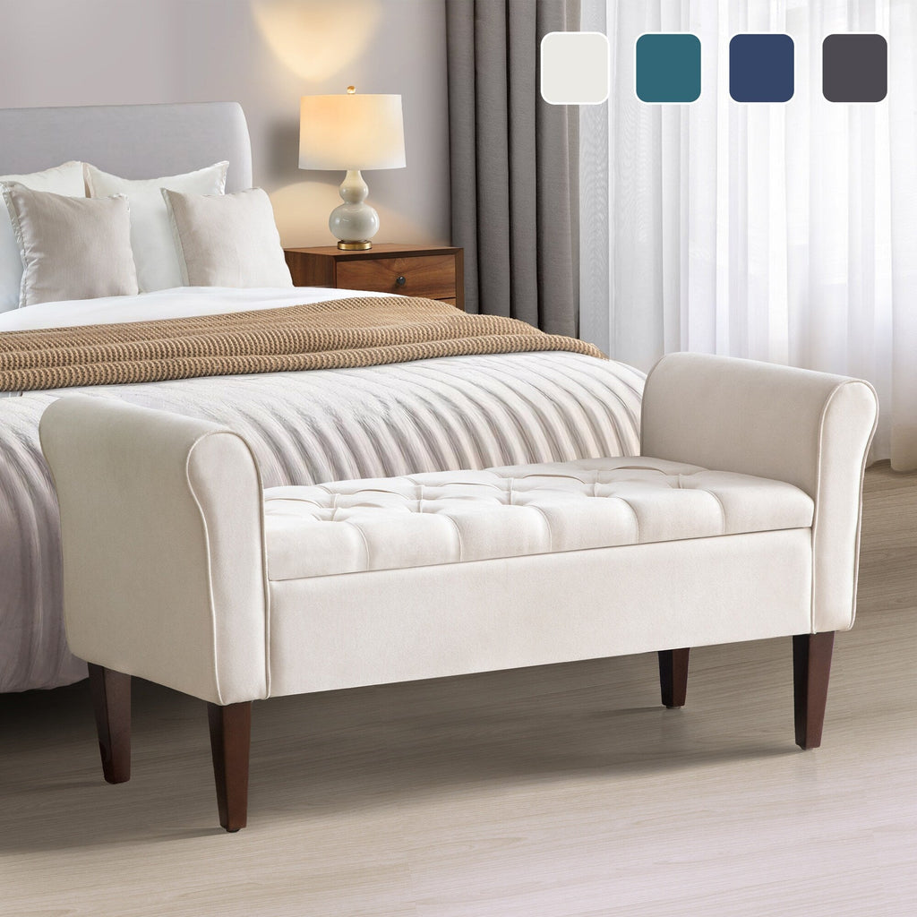Upholstered Storage Bench Arm Bench Entryway Bench with Tufted Flip Top 50.4 Inches