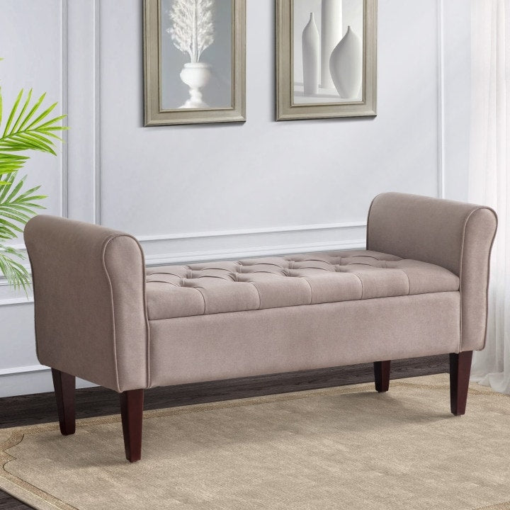 Upholstered Storage Bench Arm Bench Entryway Bench with Tufted Flip Top 50.4 Inches