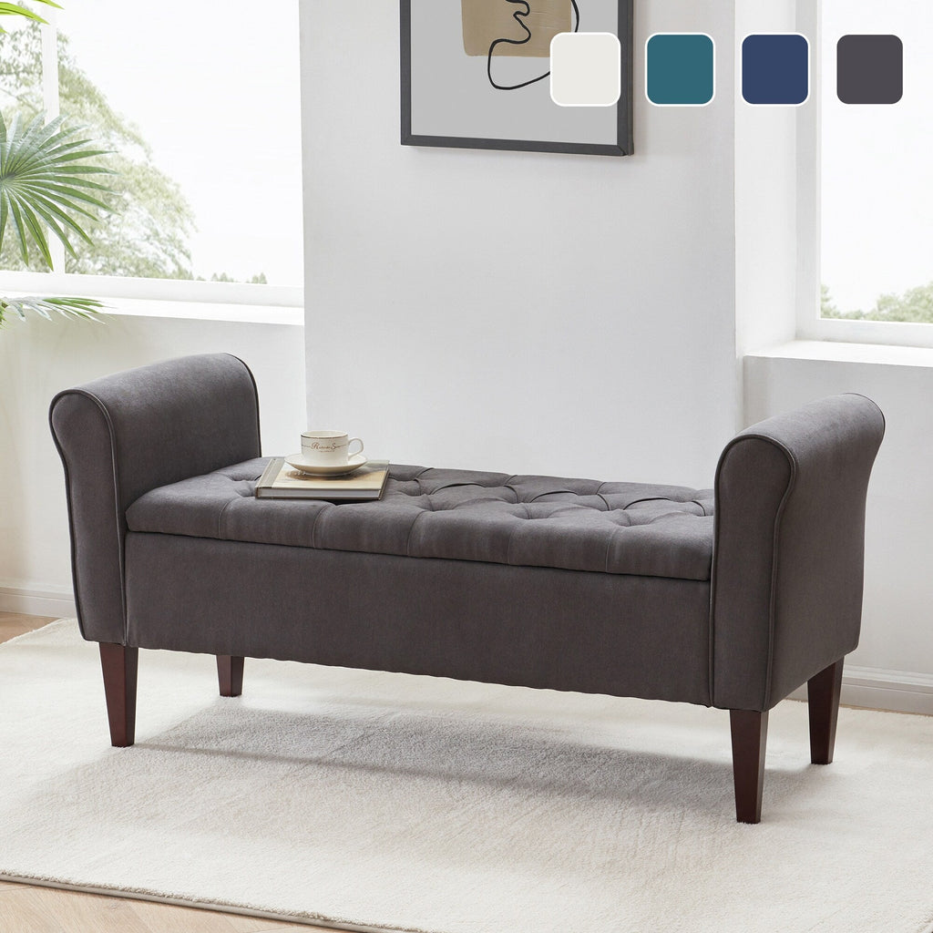 Upholstered Storage Bench Arm Bench Entryway Bench with Tufted Flip Top 50.4 Inches