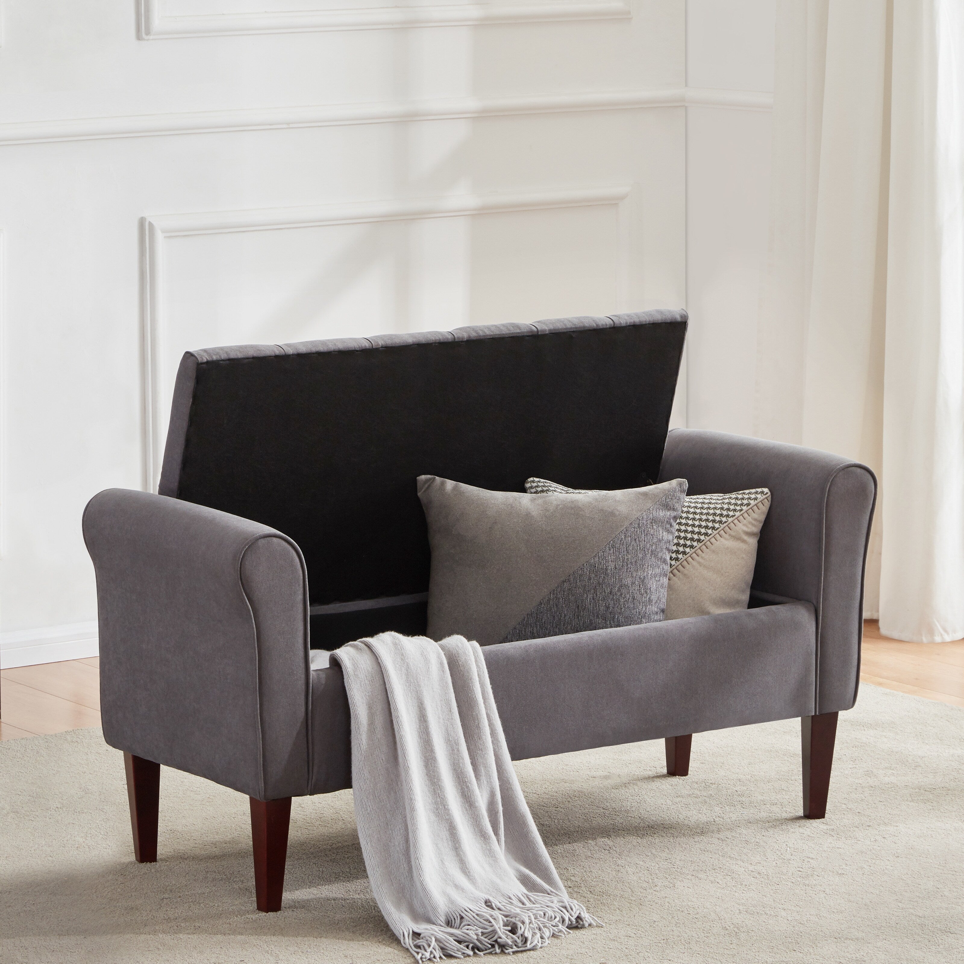 Upholstered Storage Bench Arm Bench Entryway Bench with Tufted Flip Top 50.4 Inches