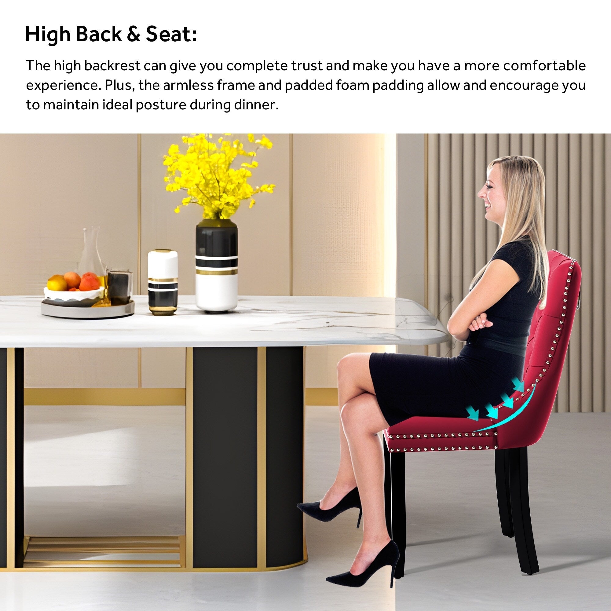 Upholstered Tufted Velvet Dining Chair with Solid Wood Legs Set of 6