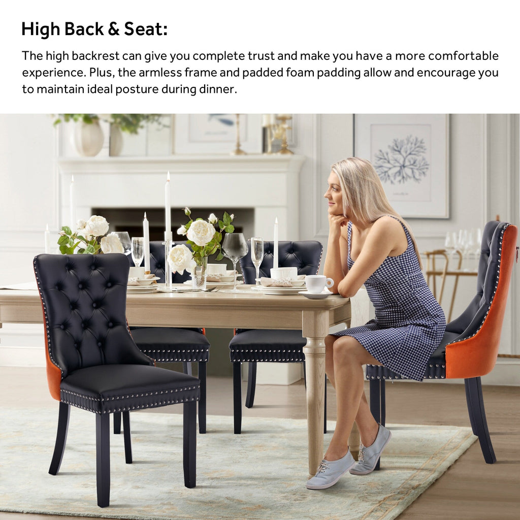 Upholstered Tufted Velvet Dining Chair with Solid Wood Legs Set of 6