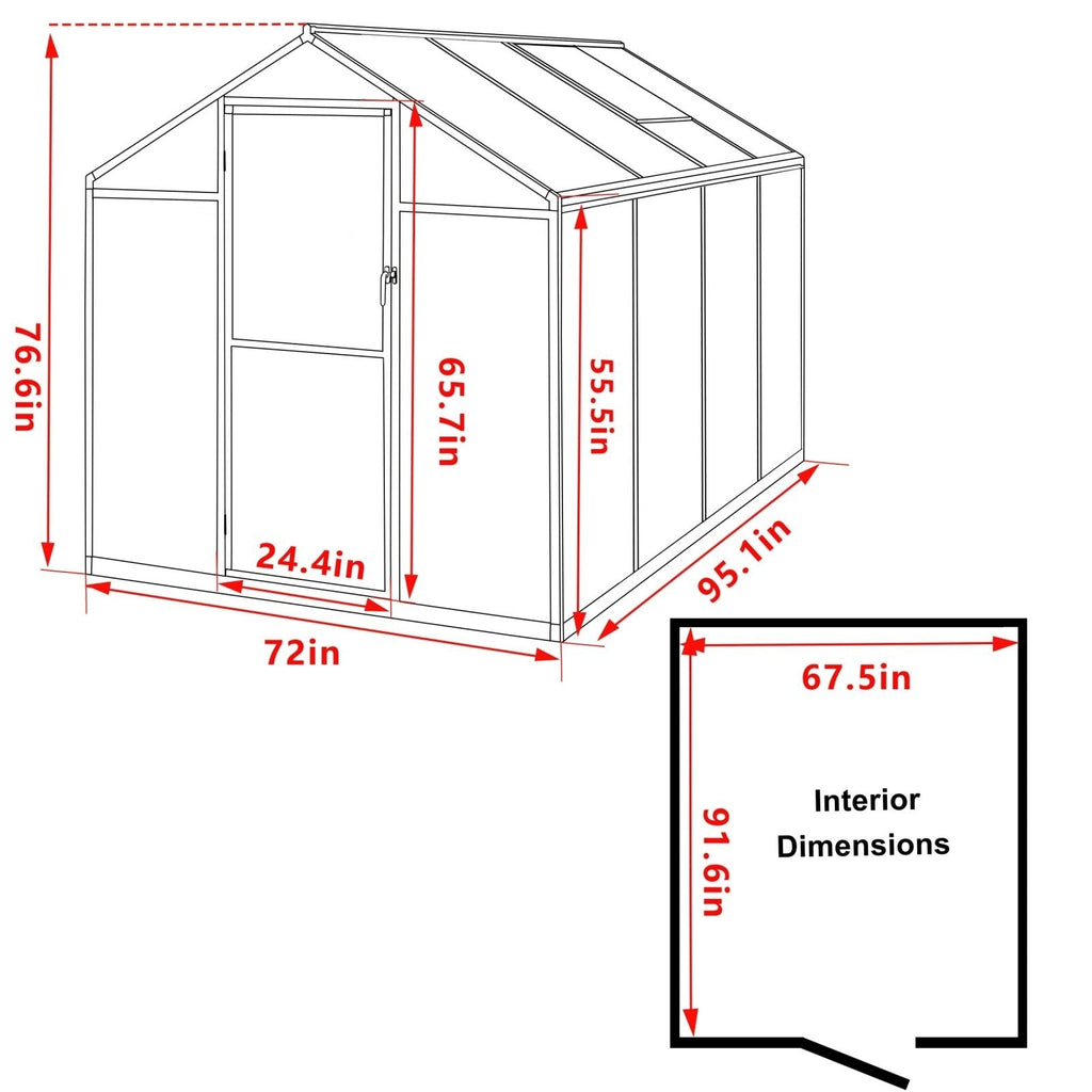 VEIKOUS Aluminum Walk-In Garden Greenhouse Kit with Adjustable Roof Vent and Lockable Door Grey